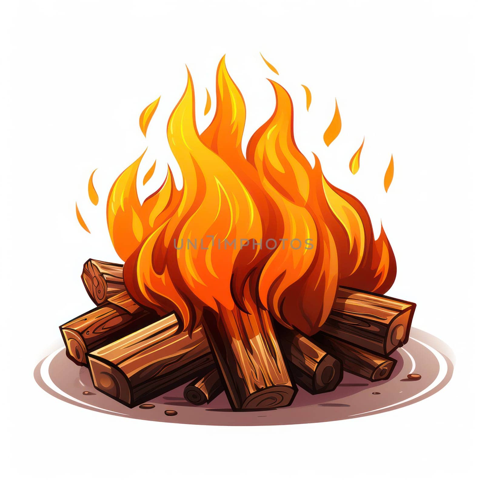 Bright Flames On Wood: A Cartoon Campfire Illustration with Warmth and Adventure under the Night Sky by Vichizh