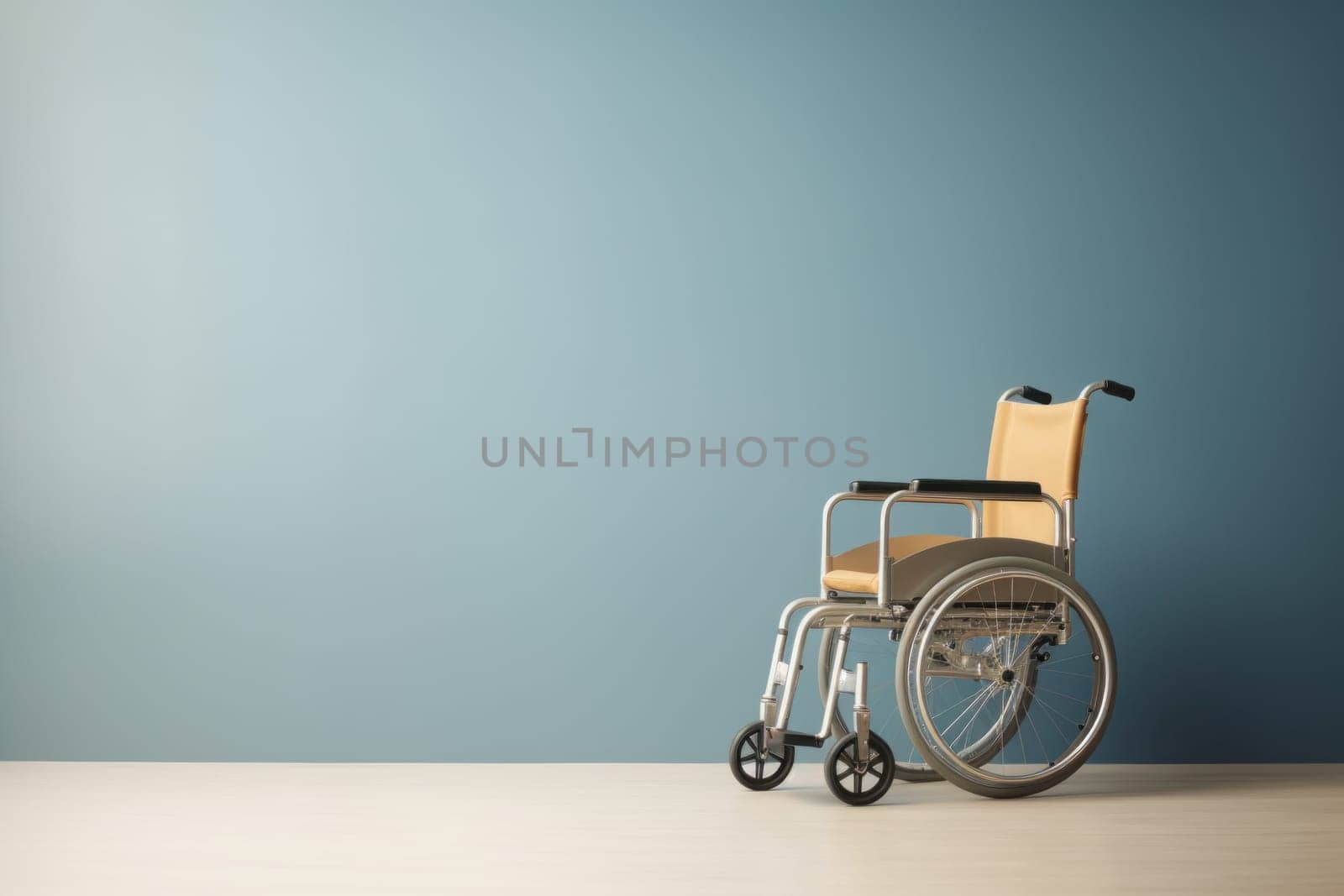Wheelchair in the hospital with light copy space on left area by nijieimu