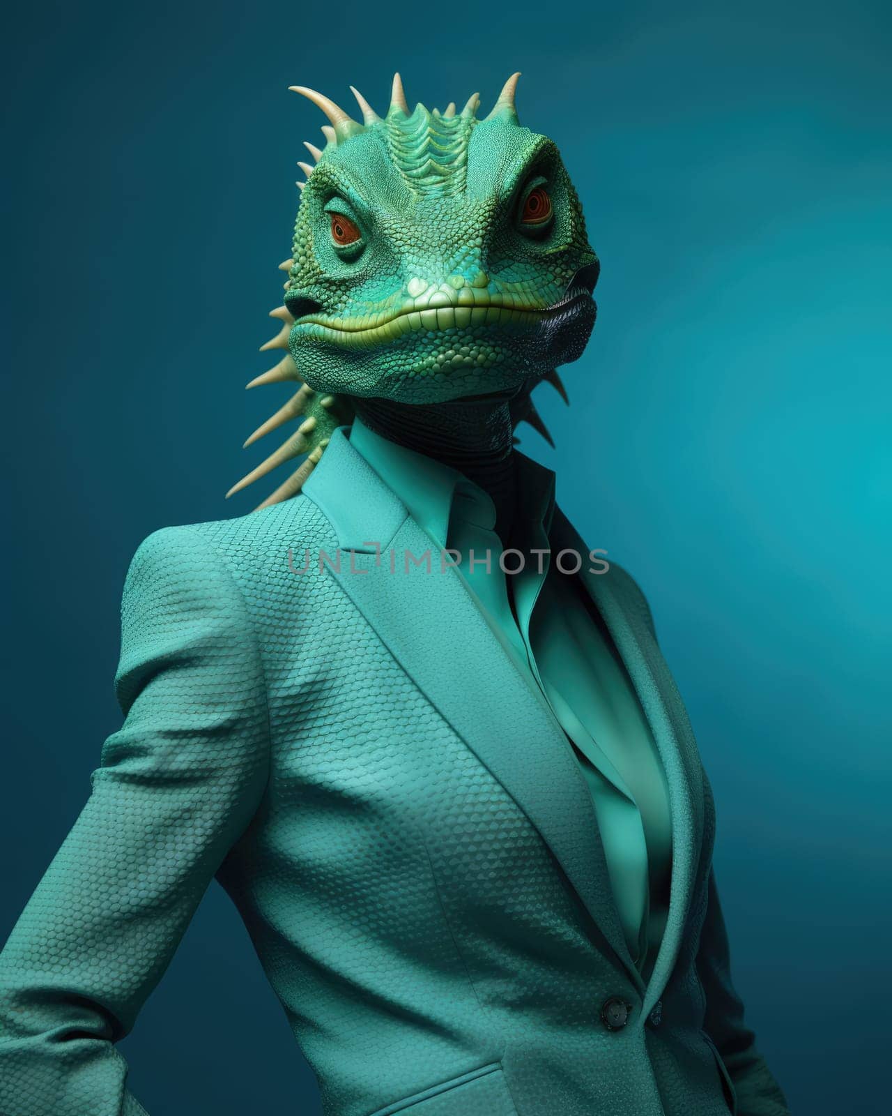 Portrait of a lizard woman.  Reptiloid humanoid. Reptiloid as a science fiction character or the concept of reptiloid conspiracy theory. Reptilian humanoid