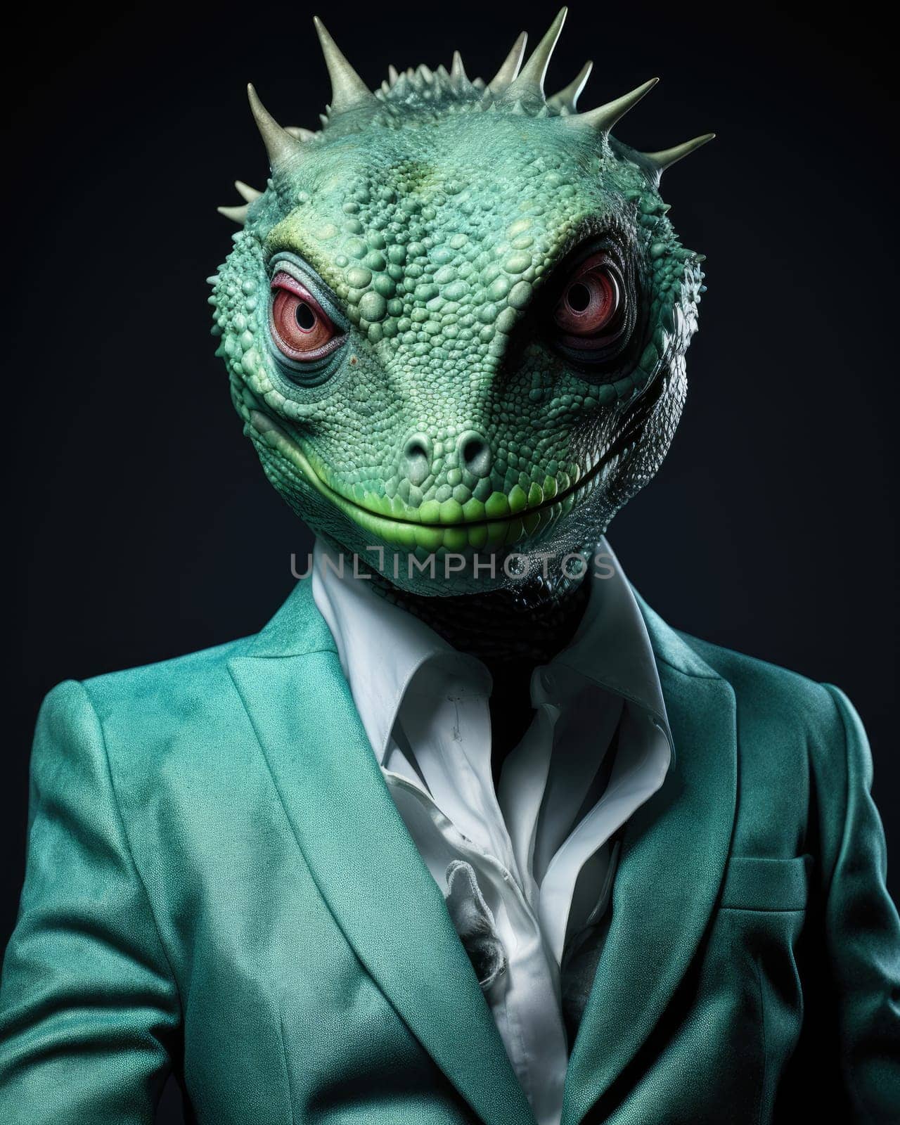 Portrait of a lizard woman.  Reptiloid humanoid. Reptiloid as a science fiction character or the concept of reptiloid conspiracy theory. Reptilian humanoid