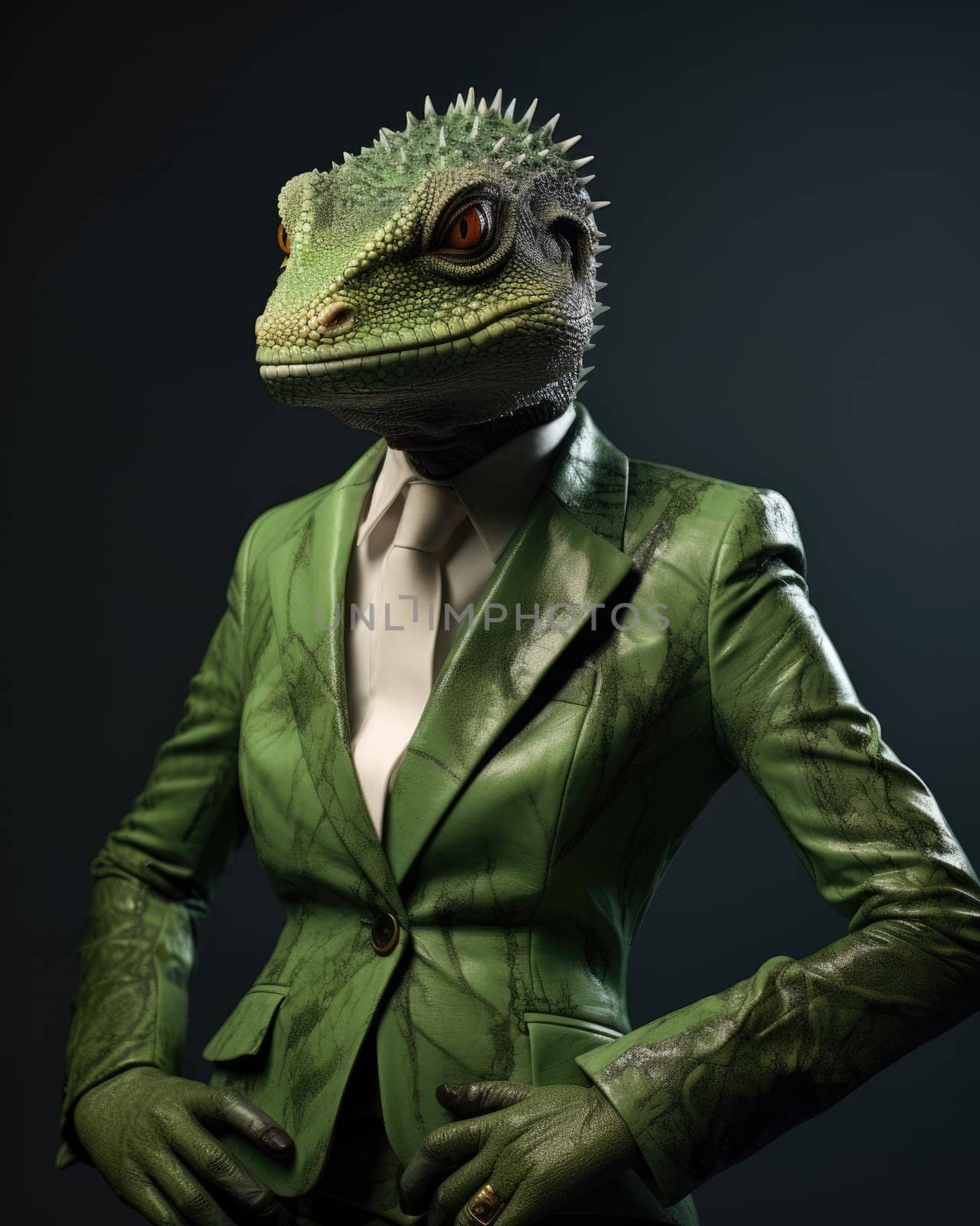 Portrait of a lizard woman.  Reptiloid humanoid. Reptiloid as a science fiction character or the concept of reptiloid conspiracy theory. Reptilian humanoid