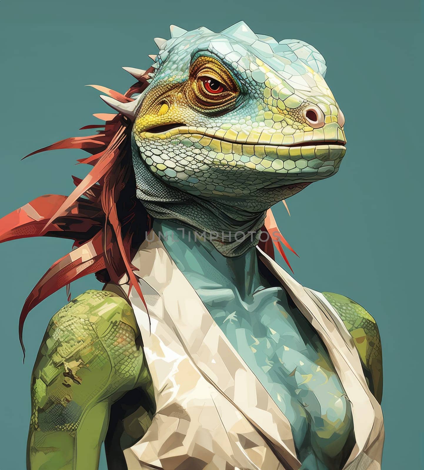 Reptiloid humanoid. Portrait of a lizard woman by palinchak