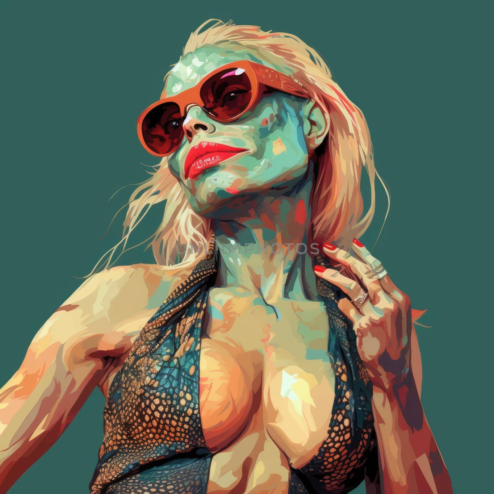 Portrait of a lizard woman.  Reptiloid humanoid. Reptiloid as a science fiction character or the concept of reptiloid conspiracy theory. Reptilian humanoid
