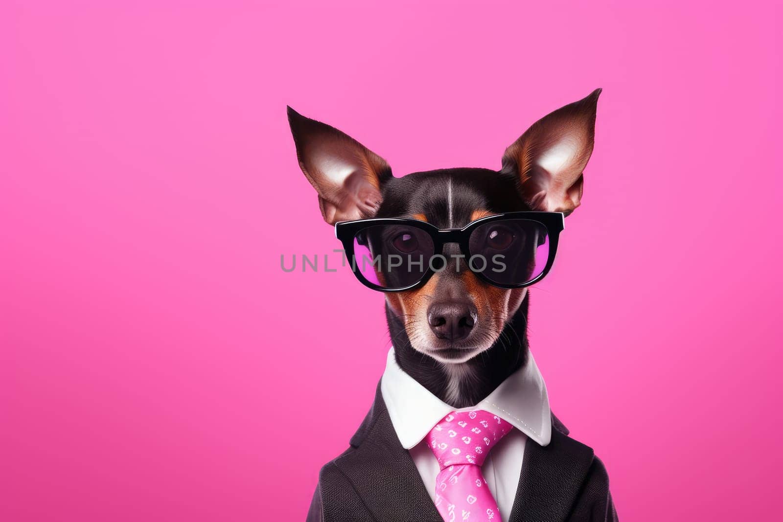 Stylish portrait of dressed up anthropomorphic Animal wearing glasses, AI Generative.