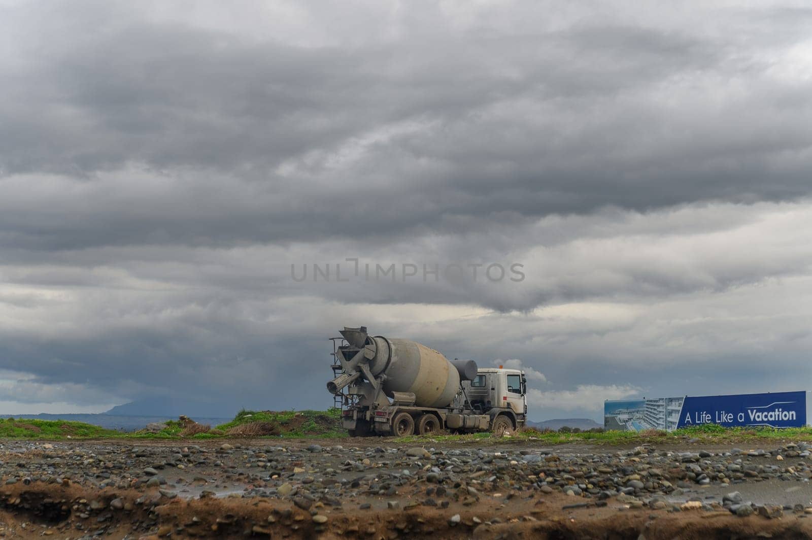 concrete truck at a construction site on a winter day in Cyprus 3