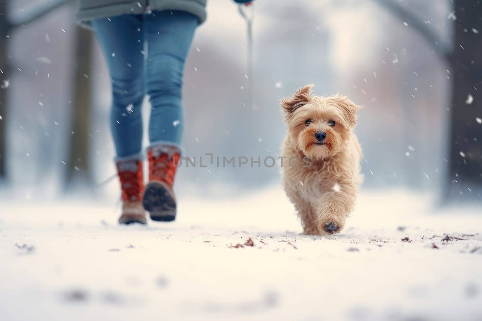 The photoshoot of a happy dog runs with its owner in the park, AI Generative by nijieimu