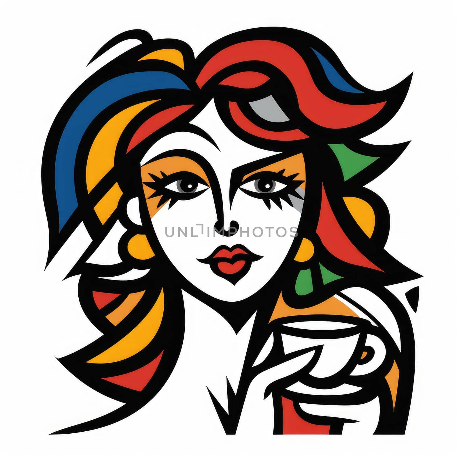 Woman with a cup of coffee in bright vector pop art style. Template for advertising cafe, coffee, etc.