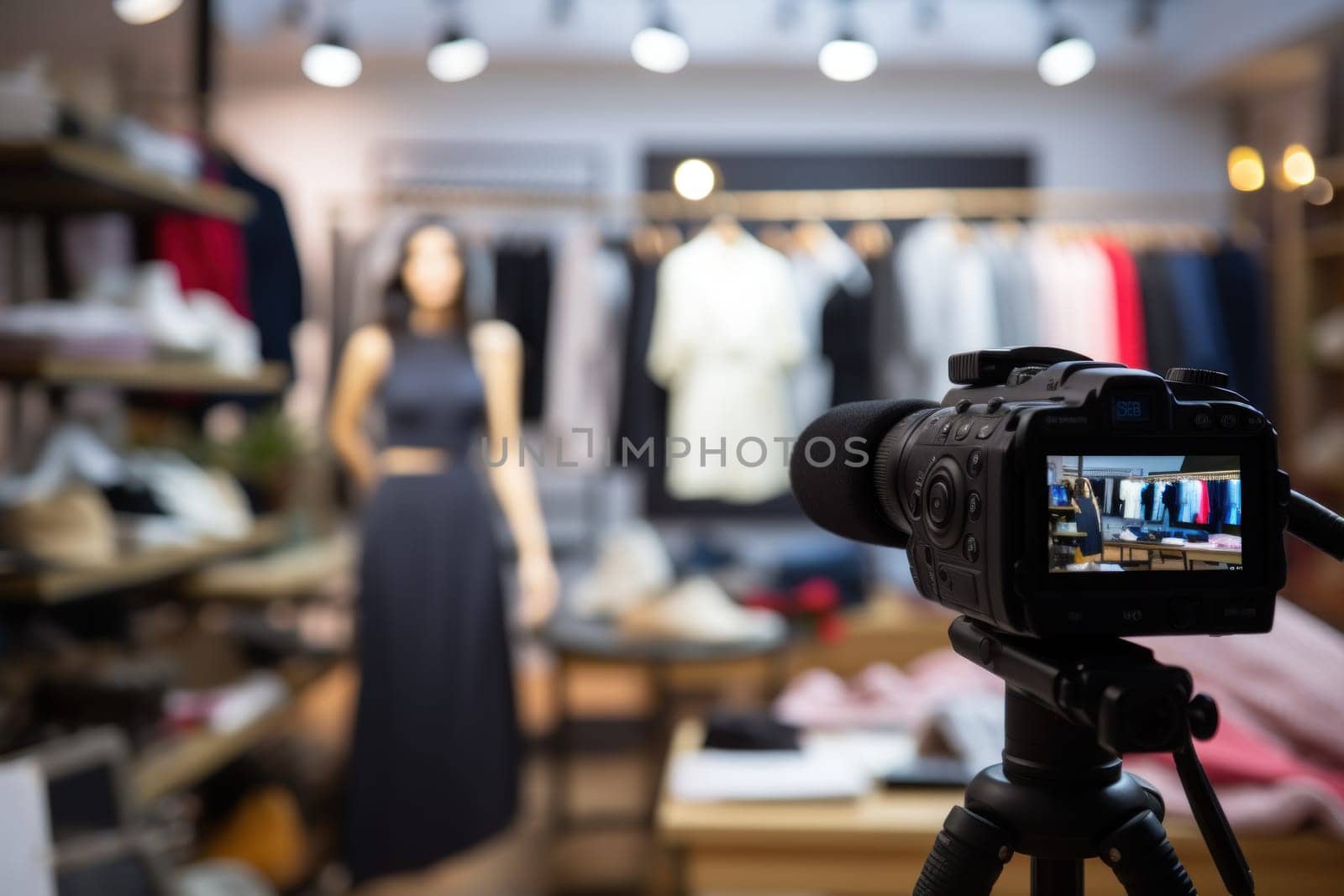 Woman doing a live broadcast, shopping online concept.