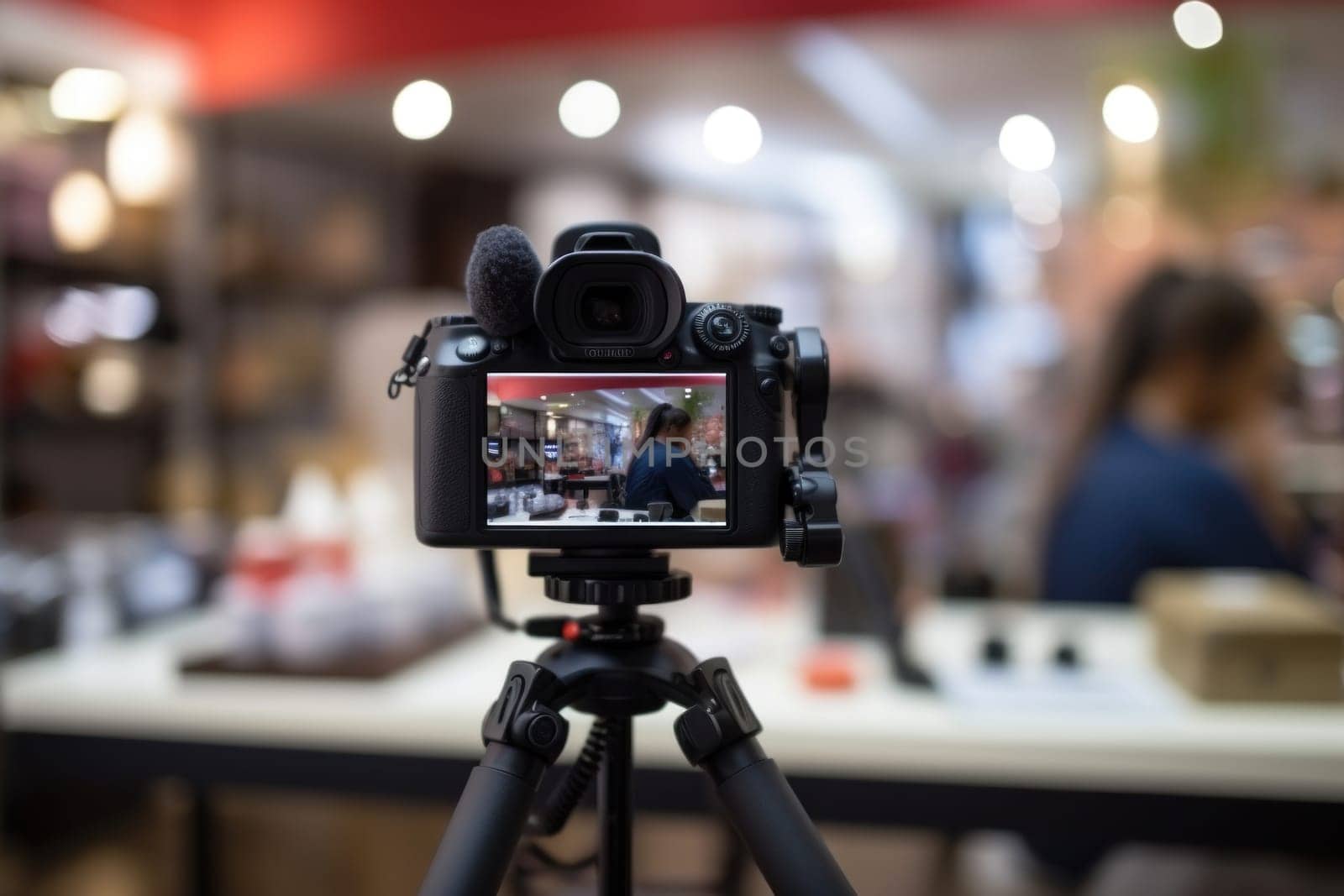 Woman doing a live broadcast, shopping online concept.