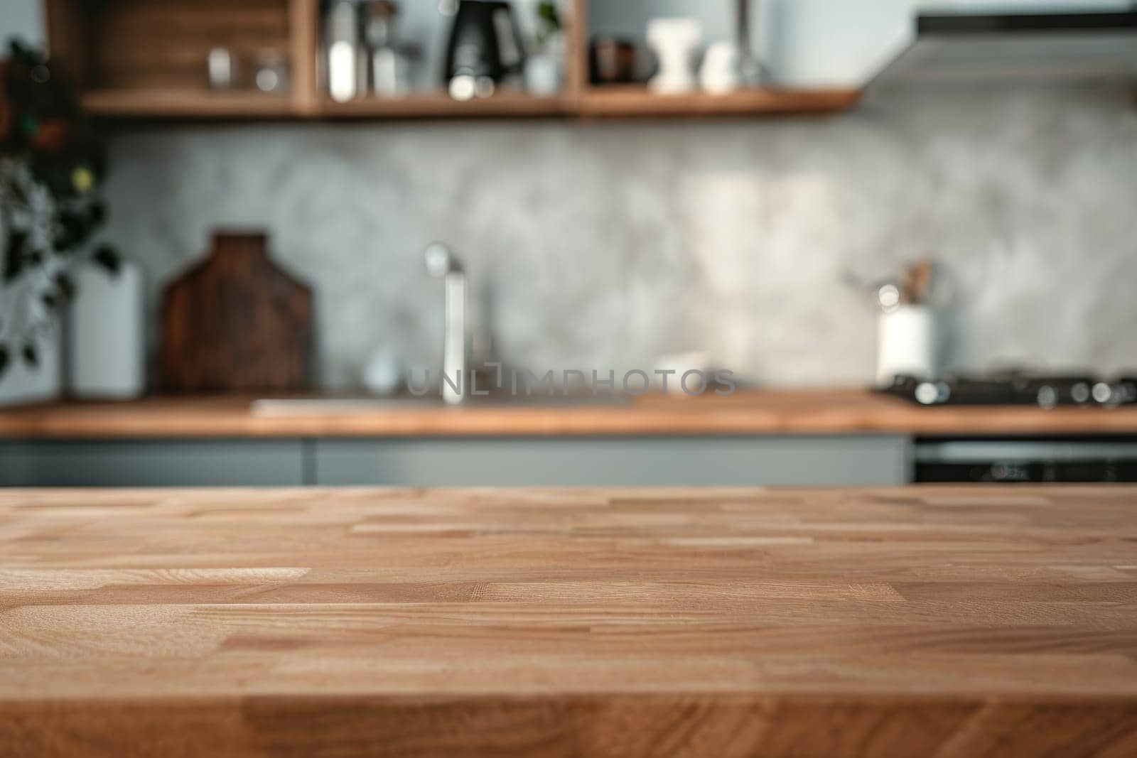 Empty counter table top for product display in modern kitchen interior by nijieimu