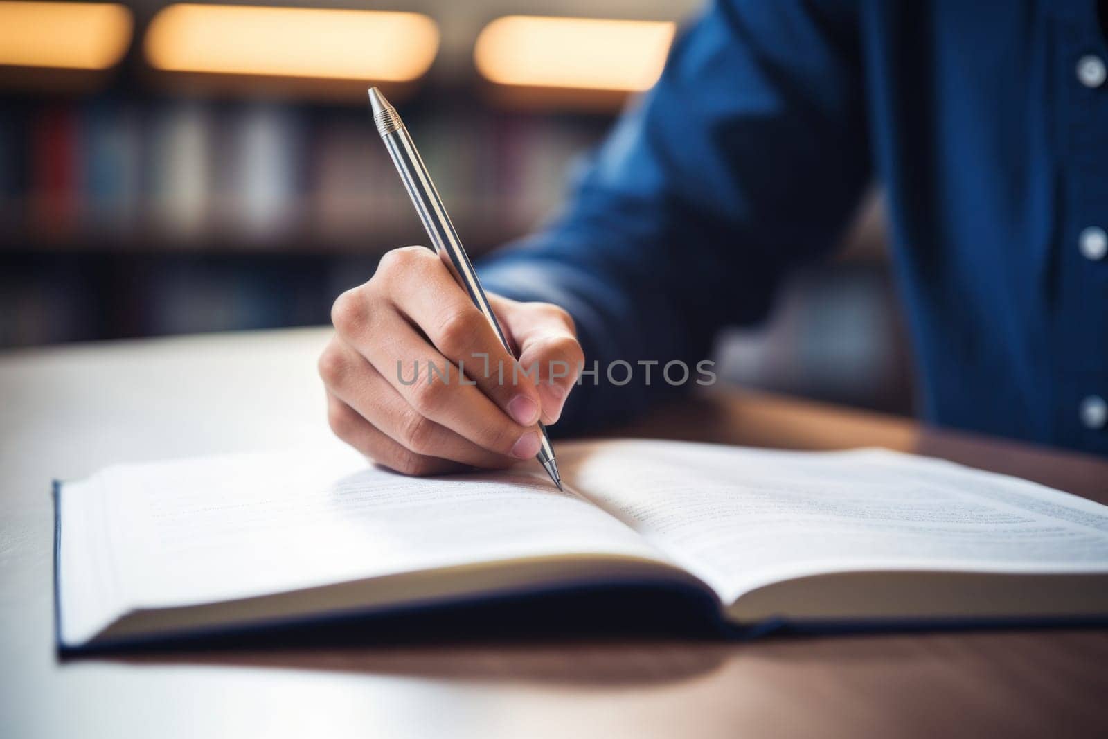 Close shot of a human hand writing something on the paper.