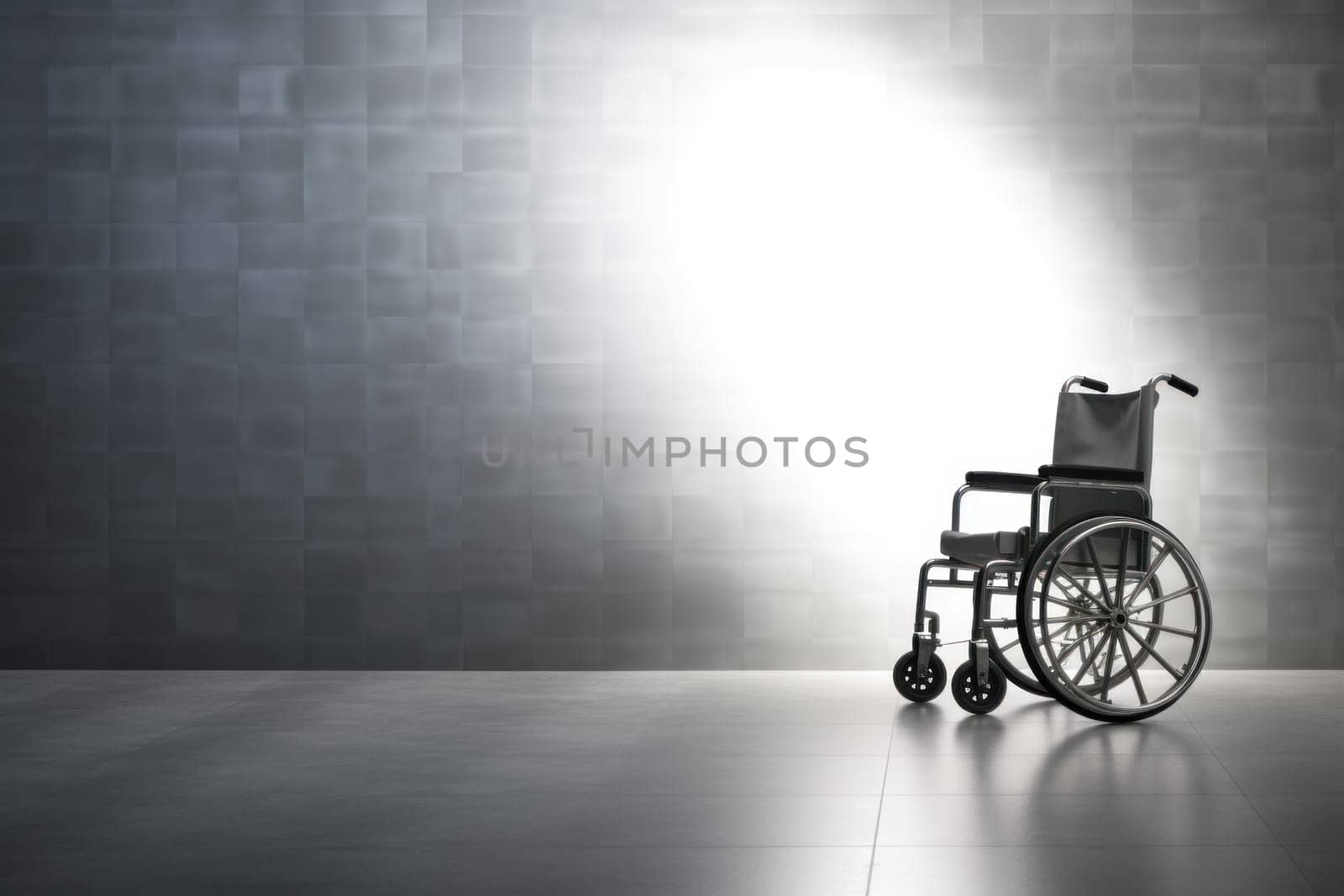 Wheelchair in the hospital with light copy space on left area by nijieimu