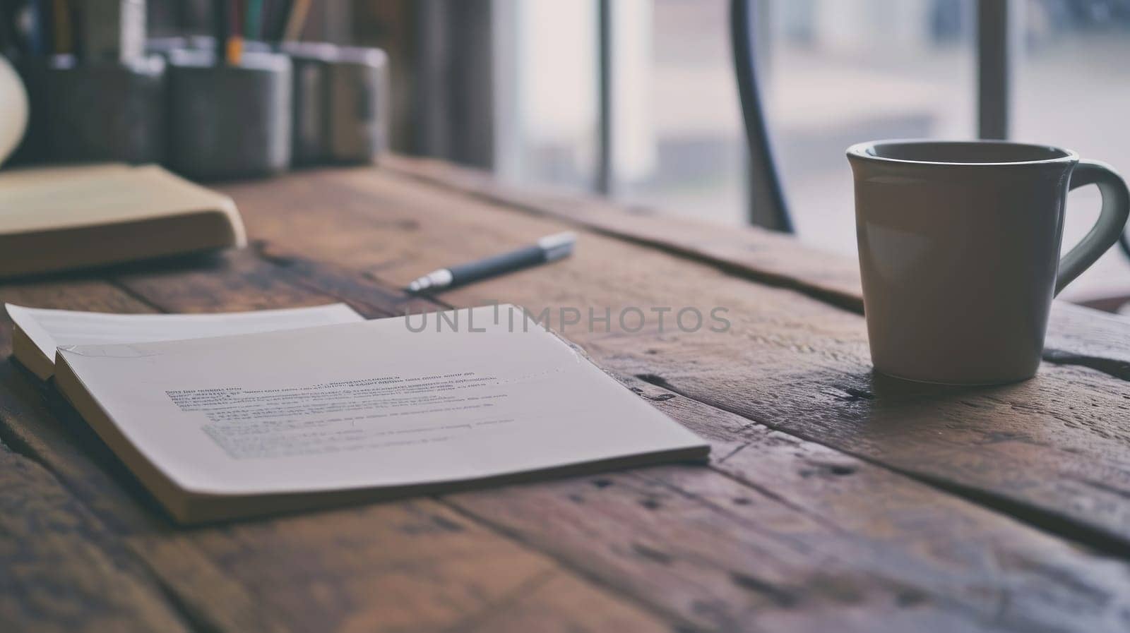 vintage working desk with coffee, coffee break and relax after work, vintage style.