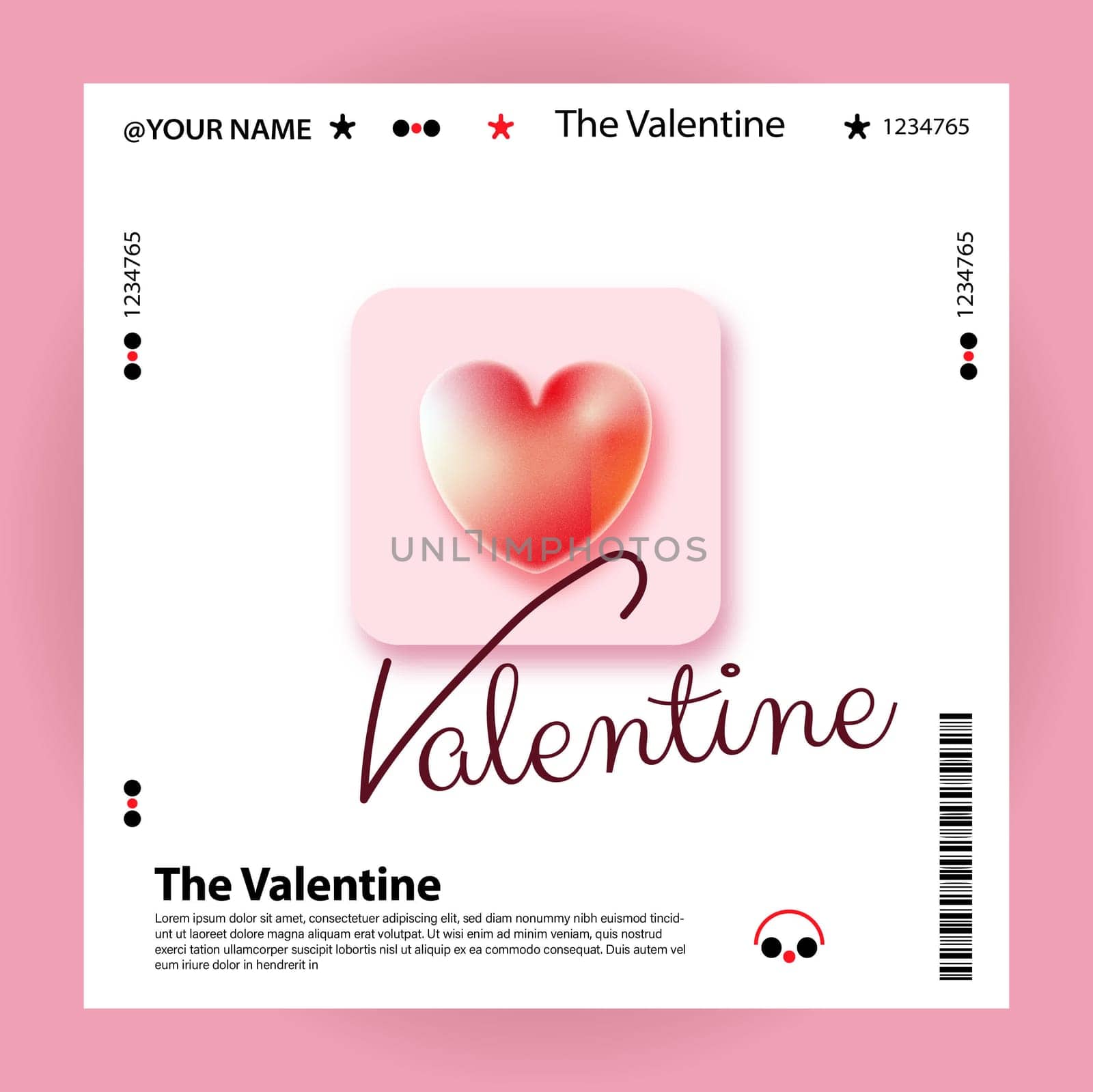 Happy valentine day 3D heart design app icon design with pink color. High quality photo
