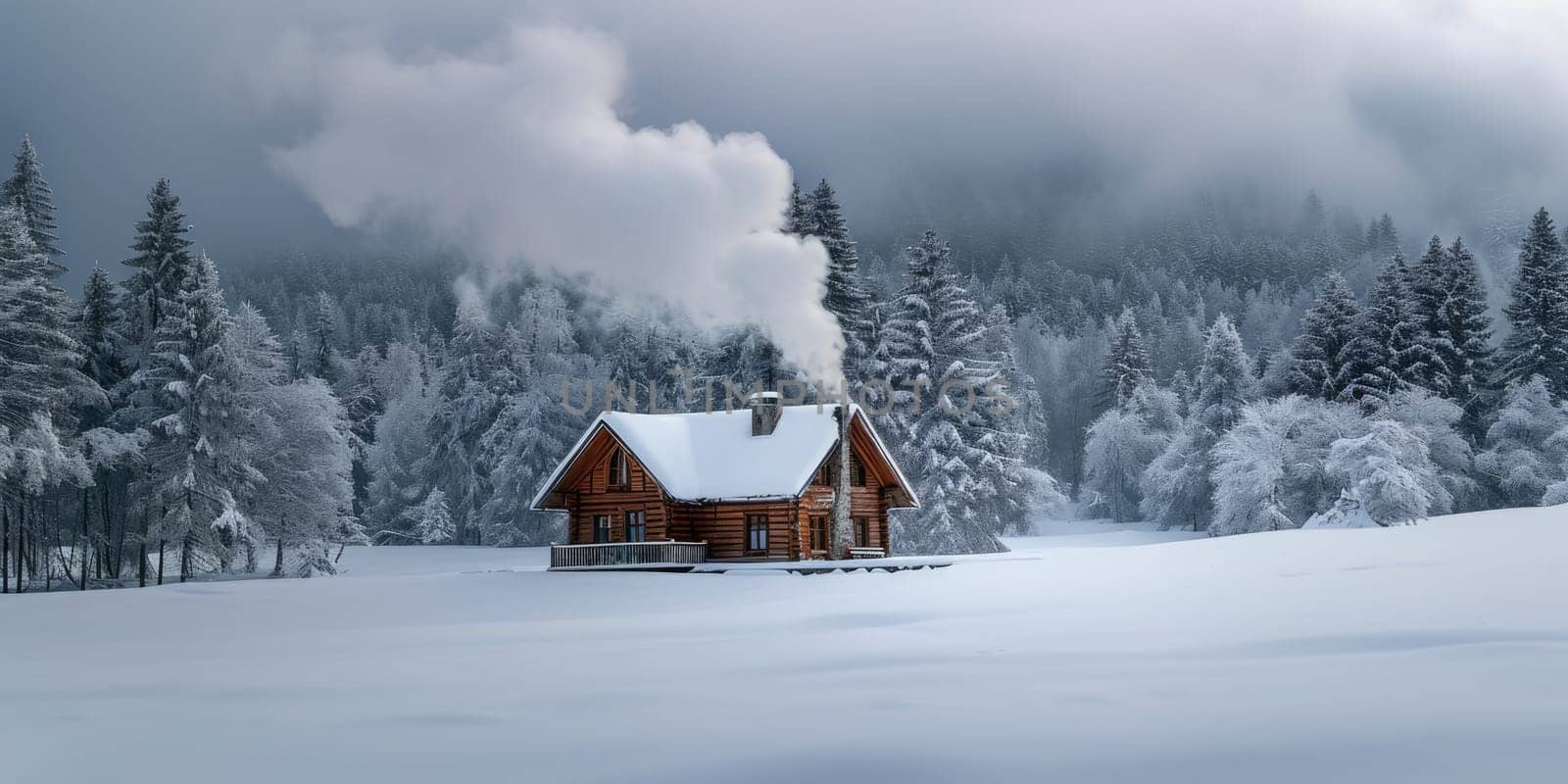 Secluded Log Cabin in Snowy Forest at Twilight. Resplendent. by biancoblue