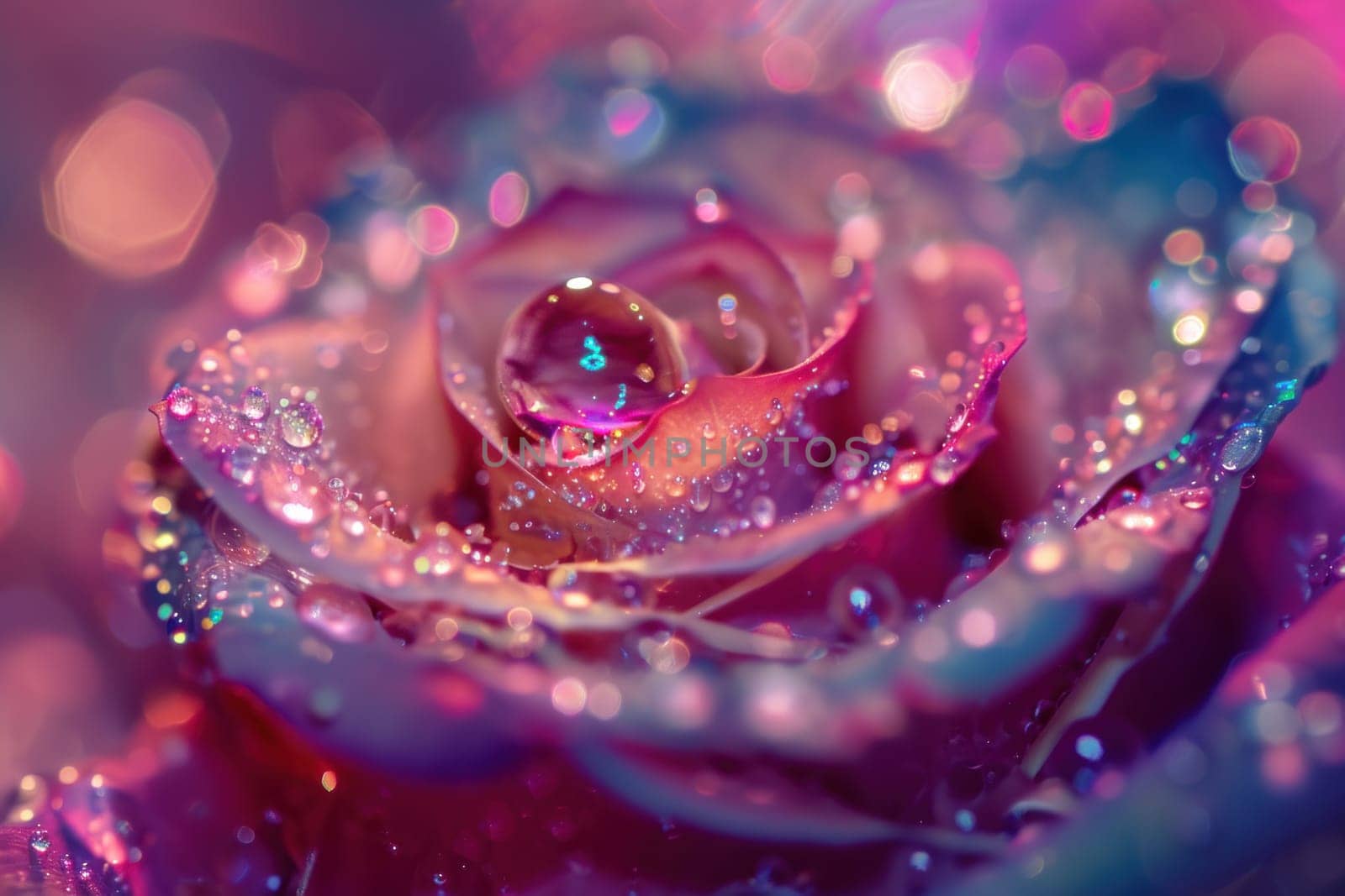 A close up picture with water drops on the rose. Generative AI by golfmerrymaker