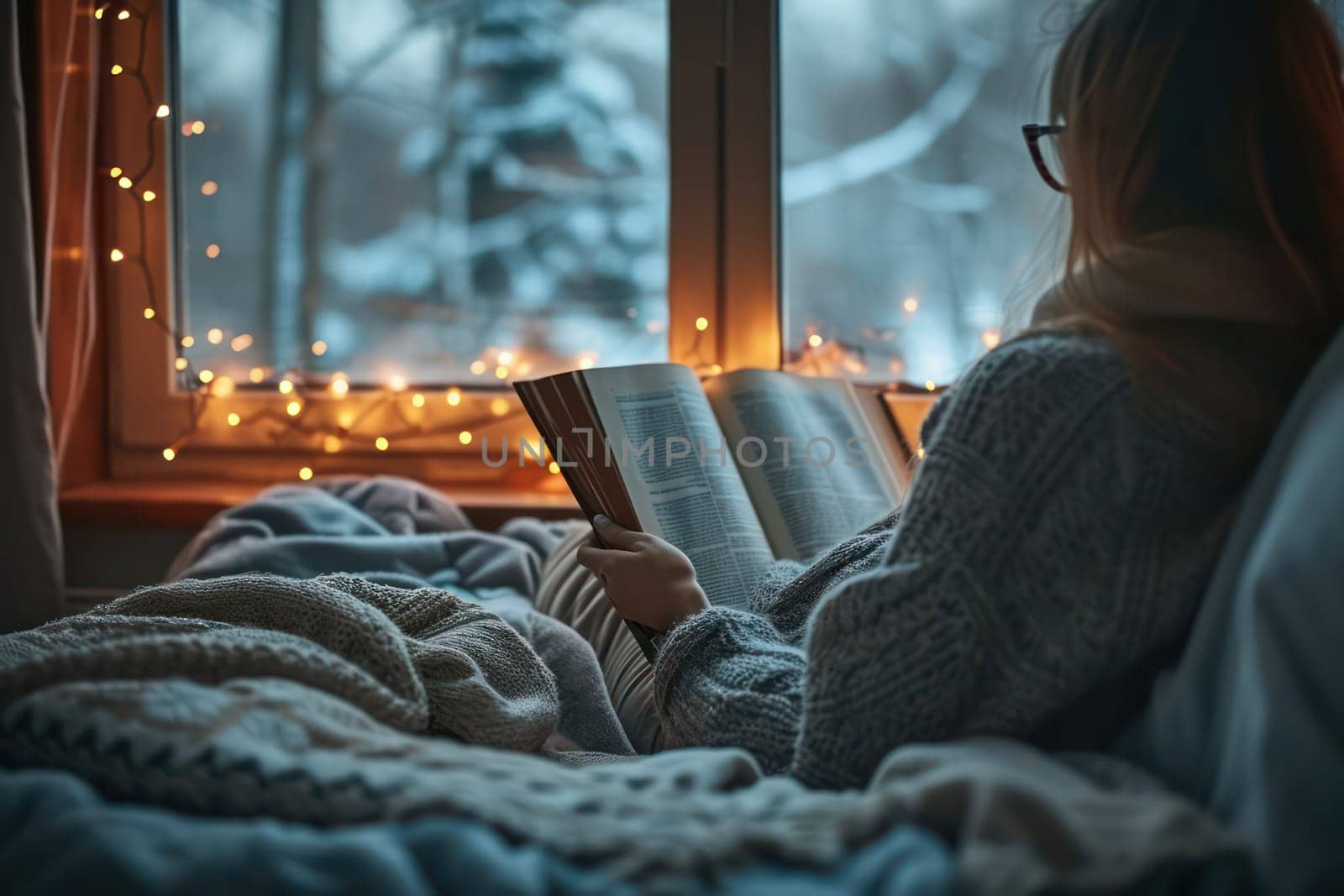 A woman setting up a cozy corner for reading book. Generative AI by golfmerrymaker