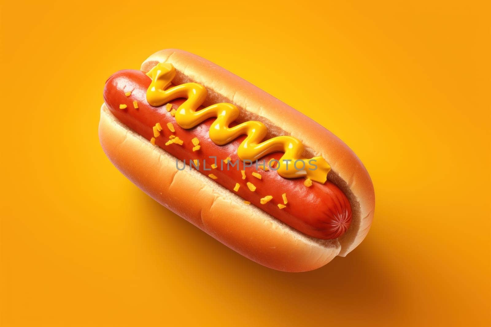 Top view Hot dog advertising on yellow background.