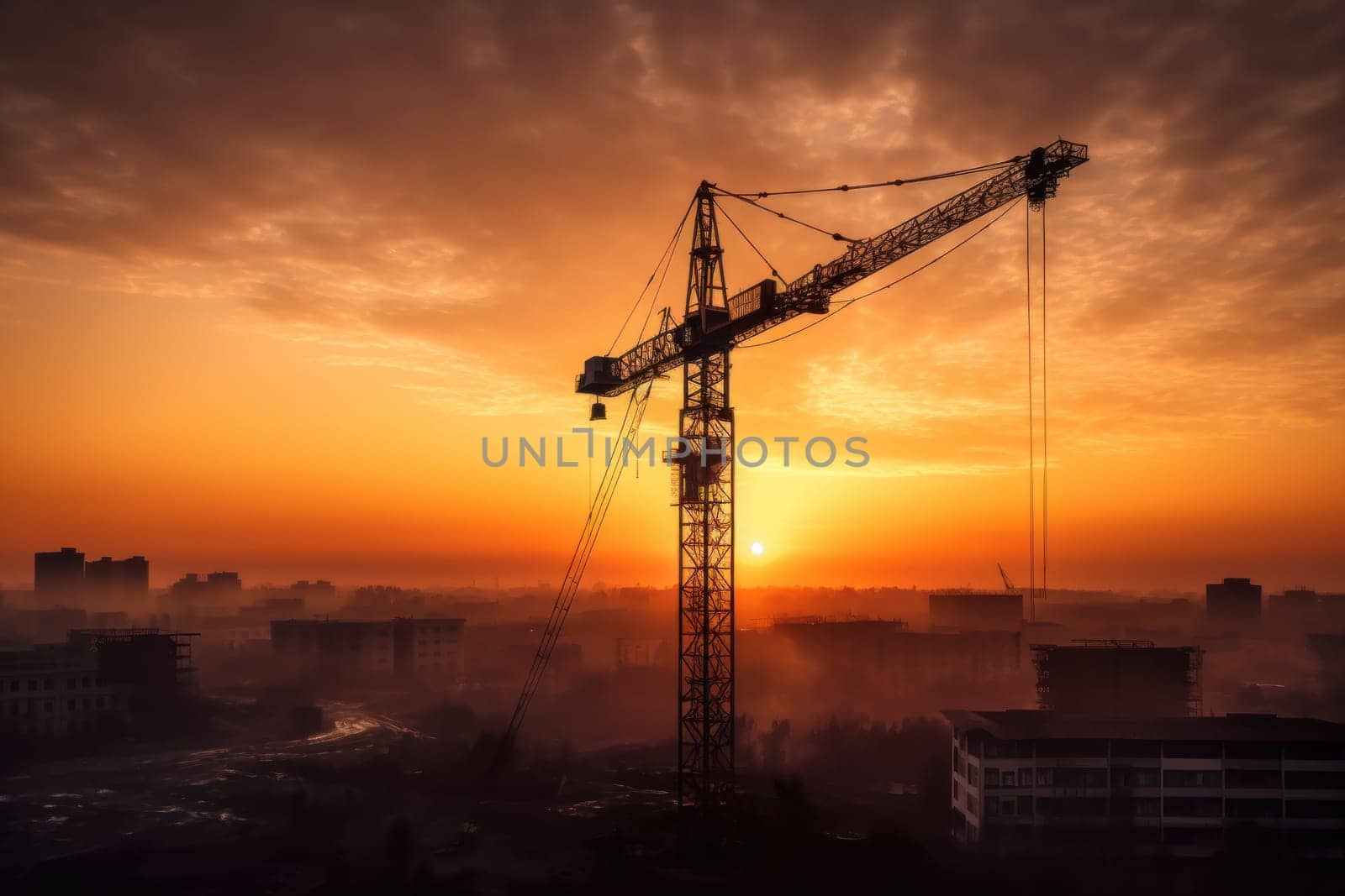 a crane at a construction site, a modern urban scene under construction, AI Generative by nijieimu