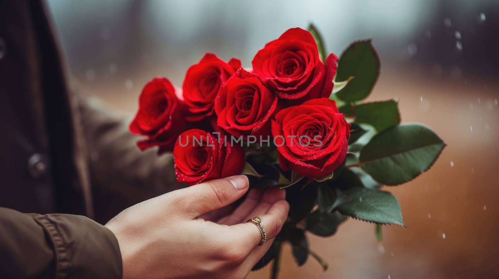 Man with red roses bouquet, Valentines Day, AI Generative by nijieimu