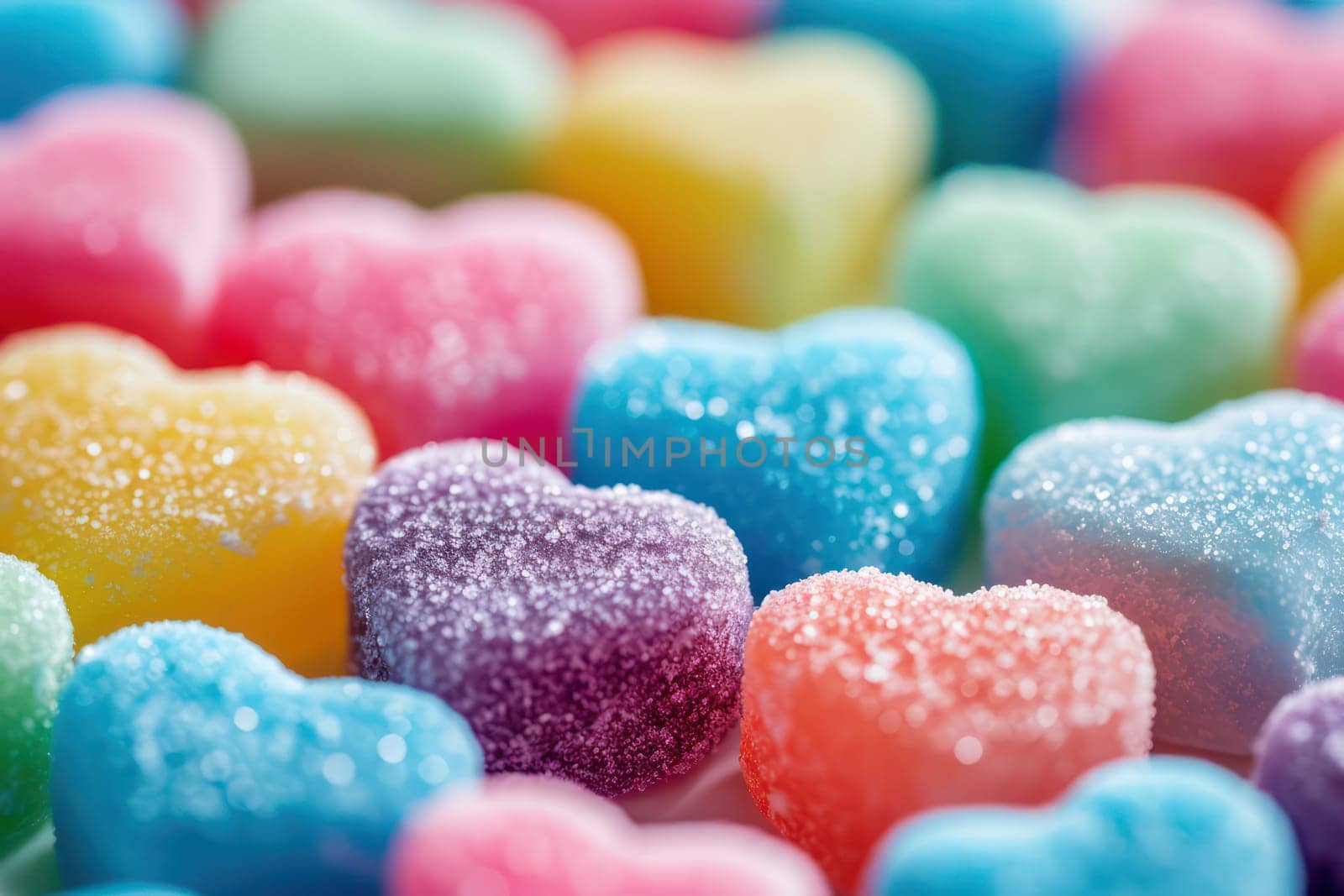 Gummy heart shaped candies. Generative AI.