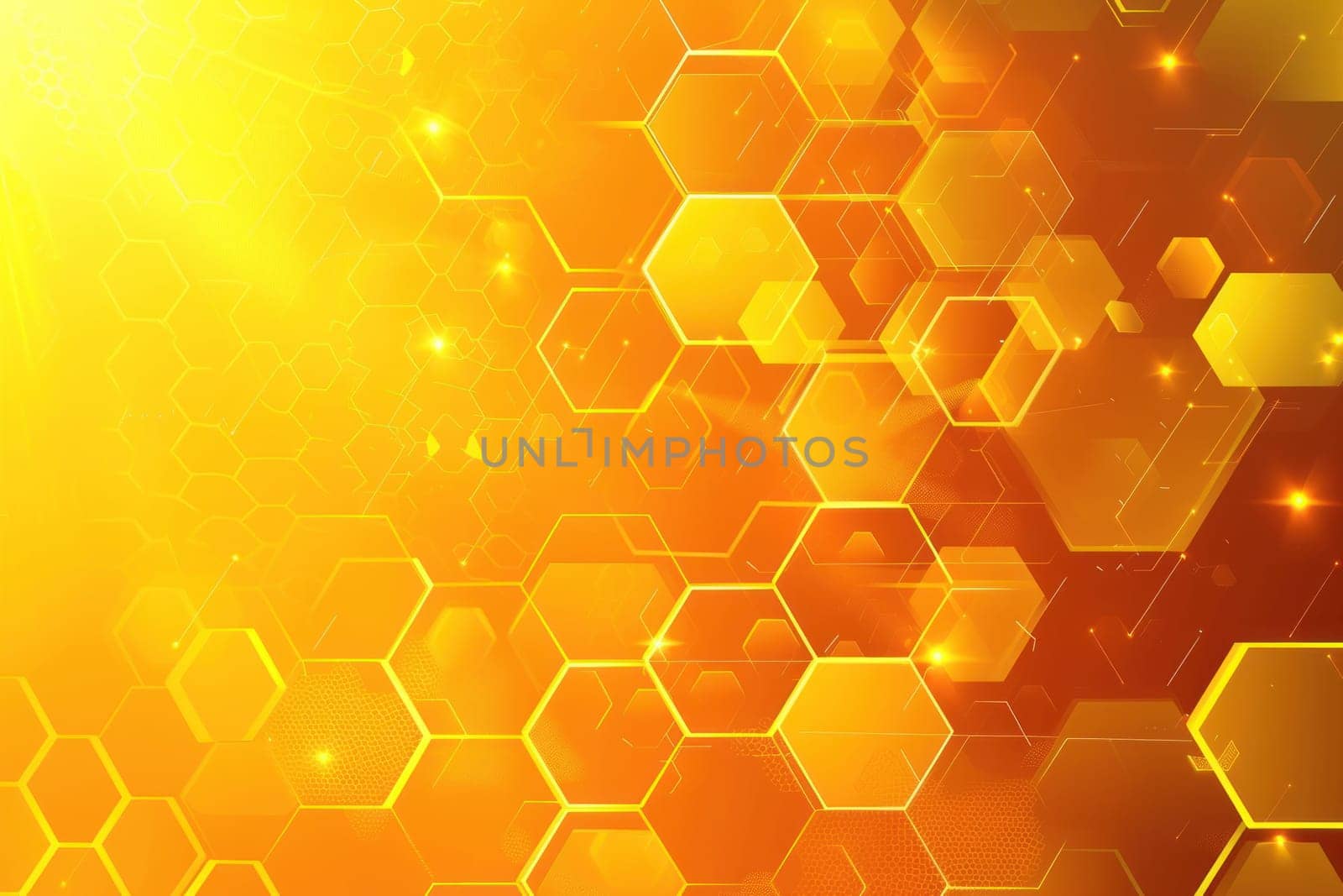 Abstract yellow technology hexagonal background. Generative AI.