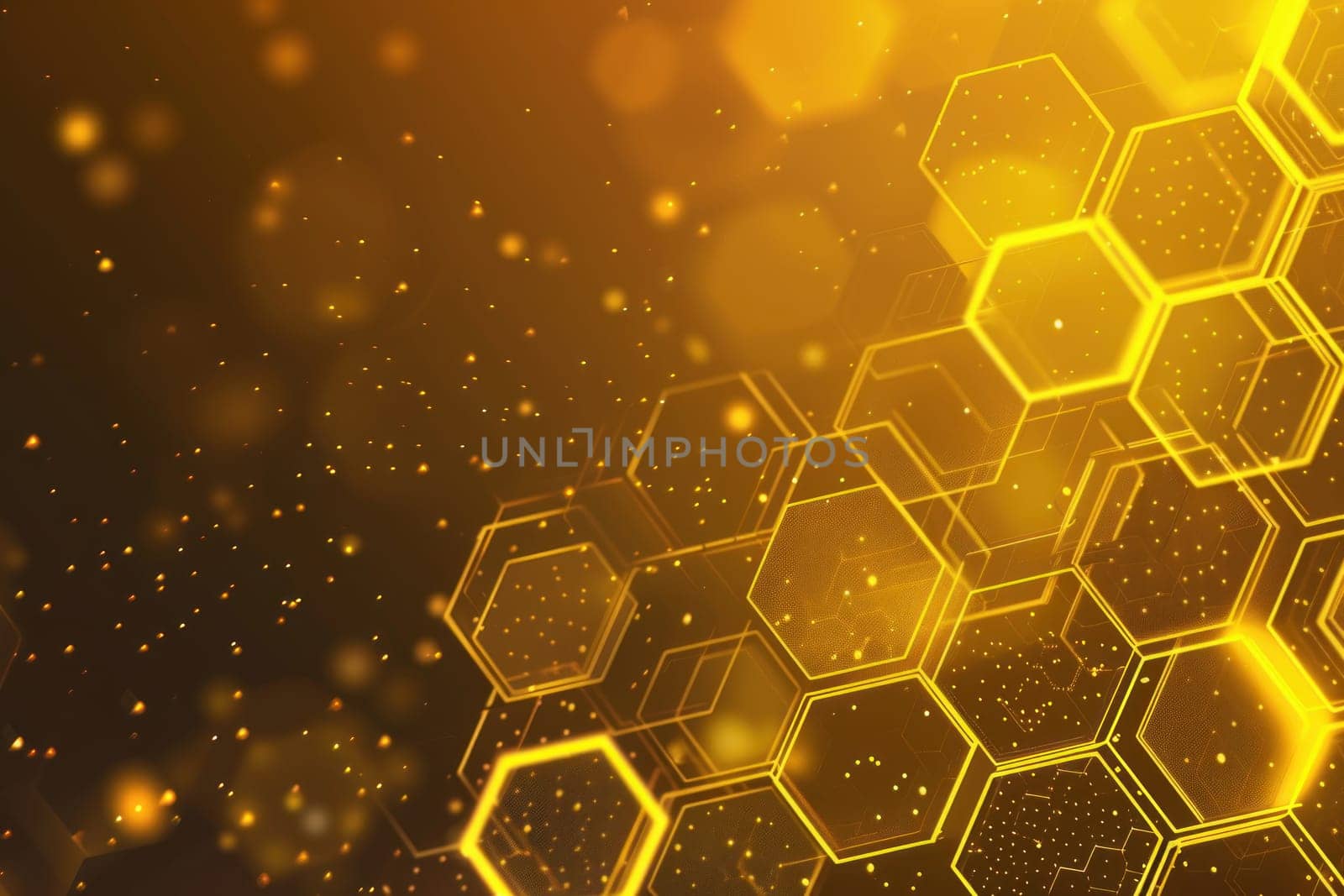 Abstract yellow technology hexagonal background. Generative AI.