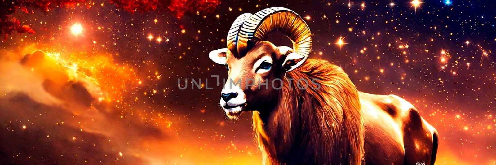 zodiac sign Aries on a background of stars. Selective focus. by yanadjana