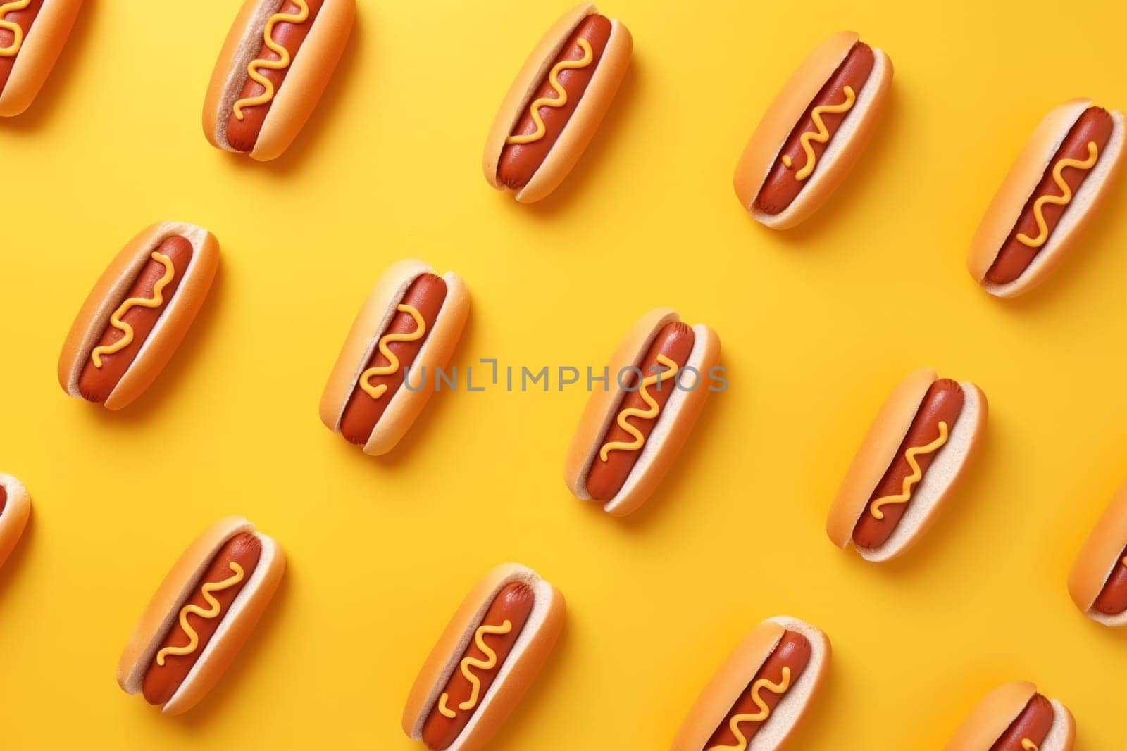 Top view Hot dog advertising on yellow background.