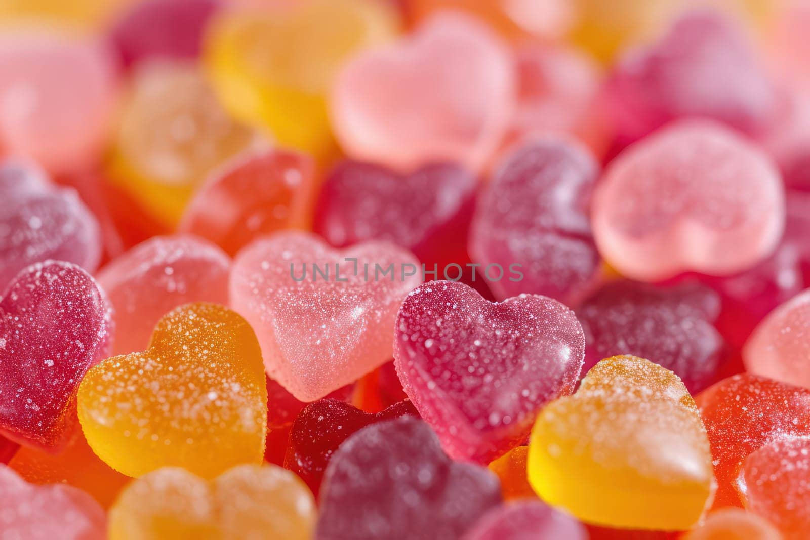 Gummy heart shaped candies. Generative AI by golfmerrymaker