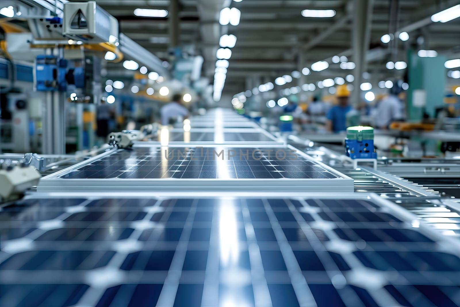 Solar Panel Production Process on Advanced Factory. Generative AI.