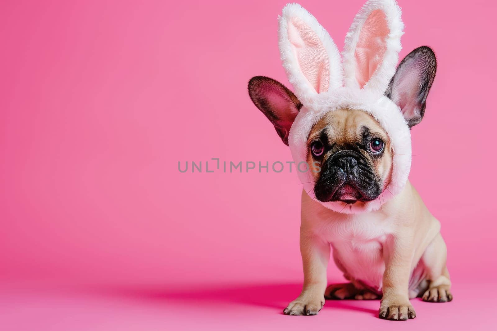 Happy dog with bunny ears for Easter, Banner for your advertisement, Easter bunny, happy Easter..