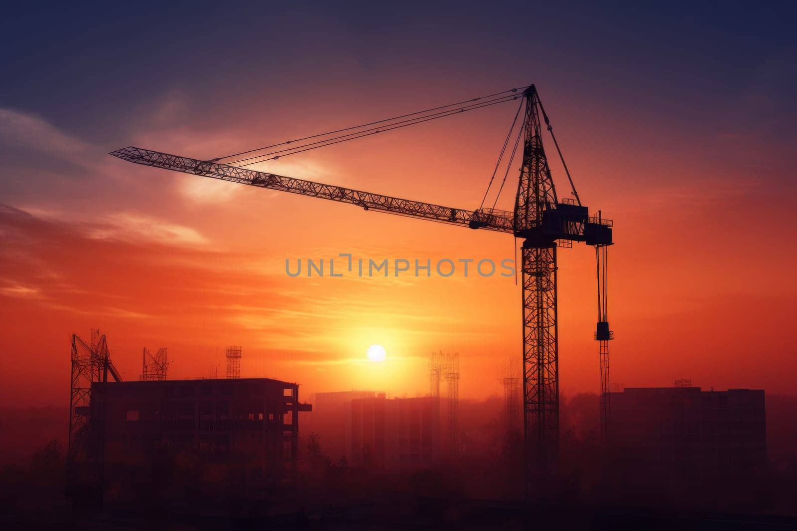 a crane at a construction site, a modern urban scene under construction, AI Generative.