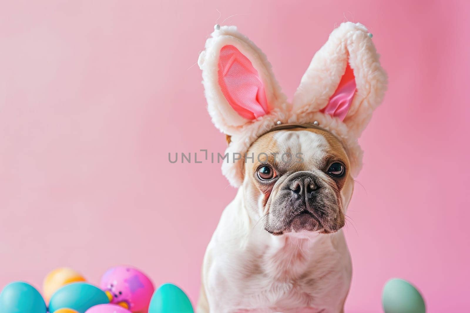 Happy dog with bunny ears for Easter, Banner for your advertisement, Easter bunny, happy Easter..