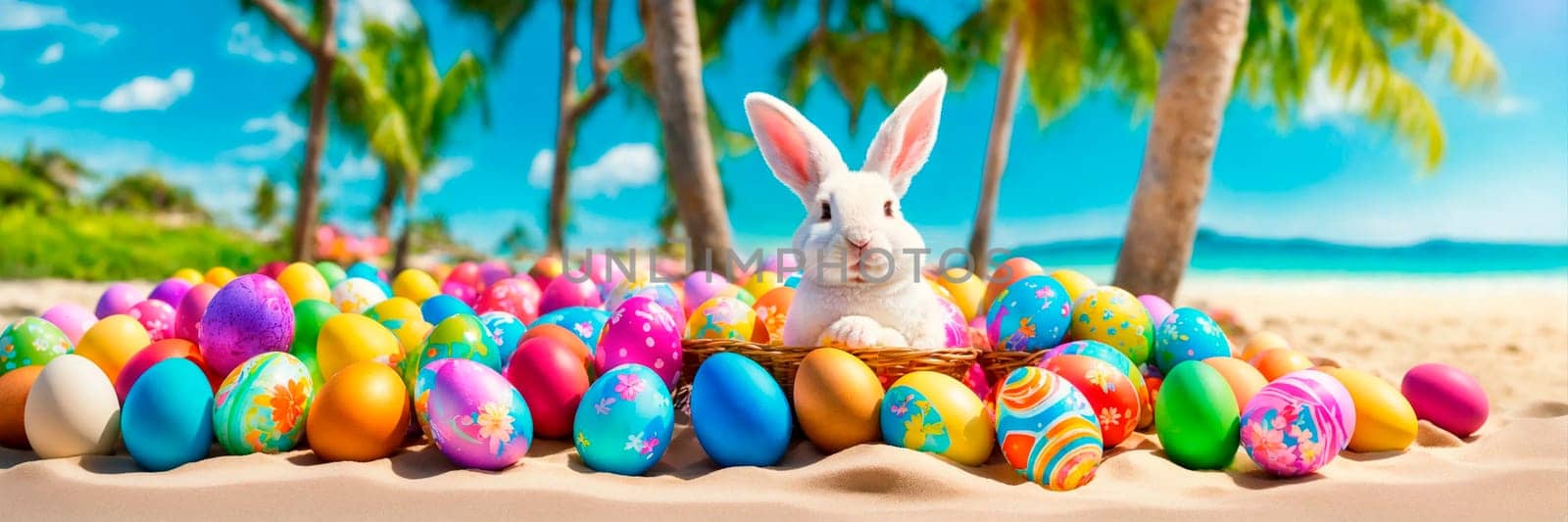 The Easter bunny is resting on the beach. Selective focus. holiday.