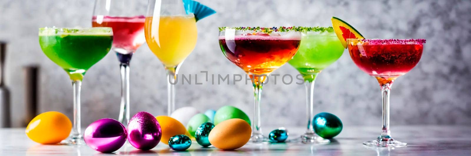 Beautiful Easter cocktails on the kitchen table. Selective focus. by yanadjana