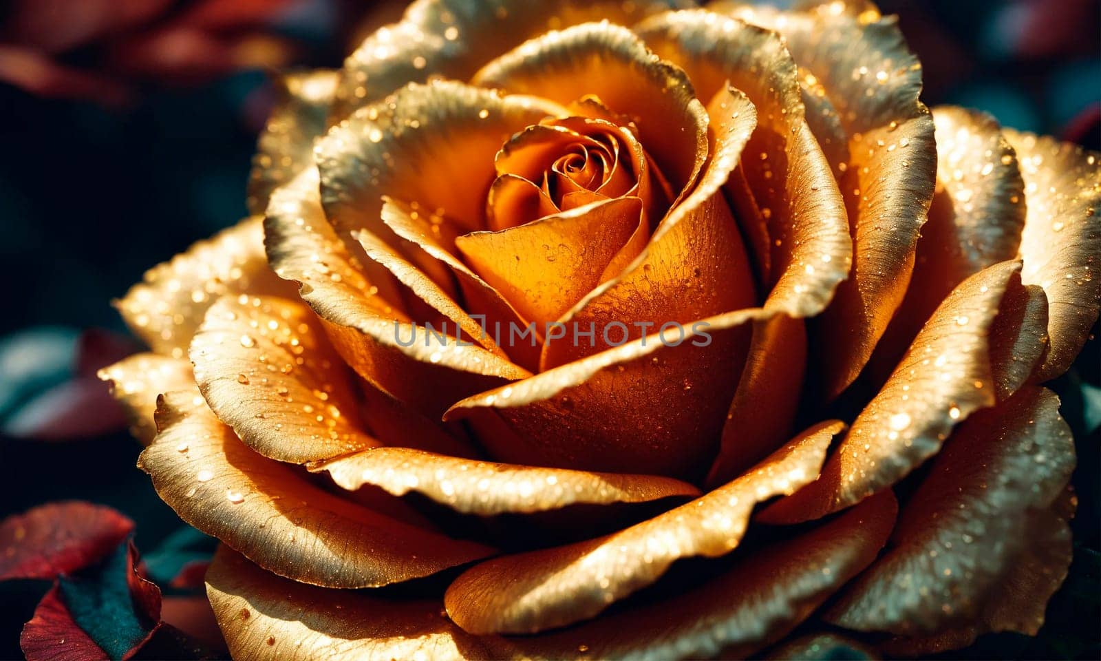 golden gift rose close up. Selective focus. holiday.