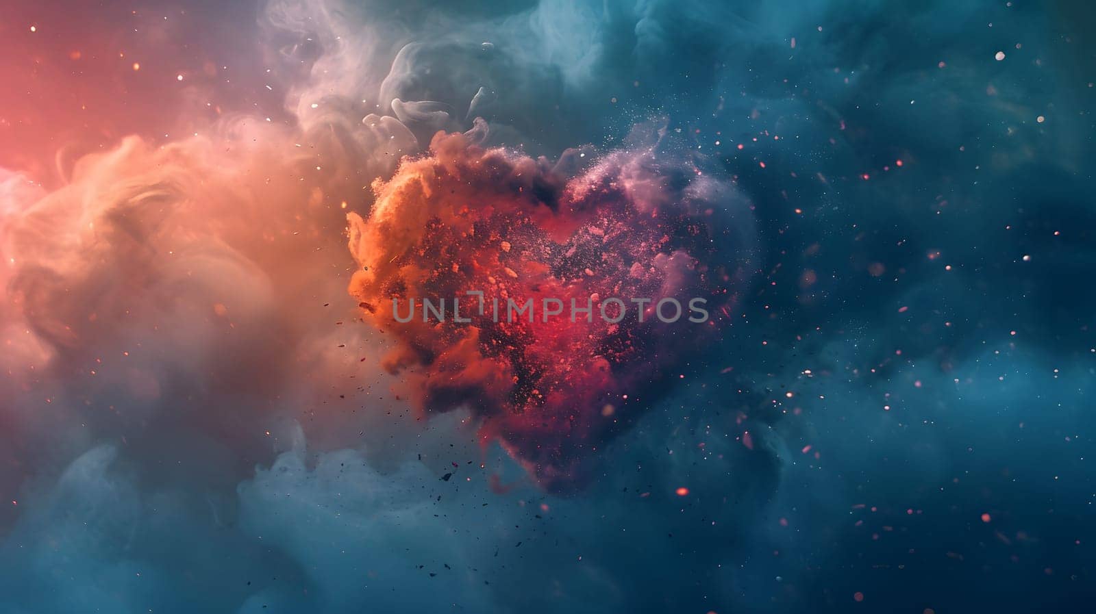 heart shape made of blue and red clouds, generative ai by Chechotkin