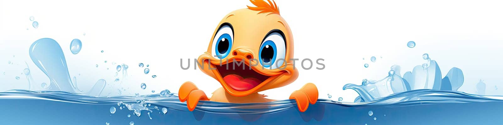 Happy, smiling, laughing duck in a water isolated on the white background, animal concept