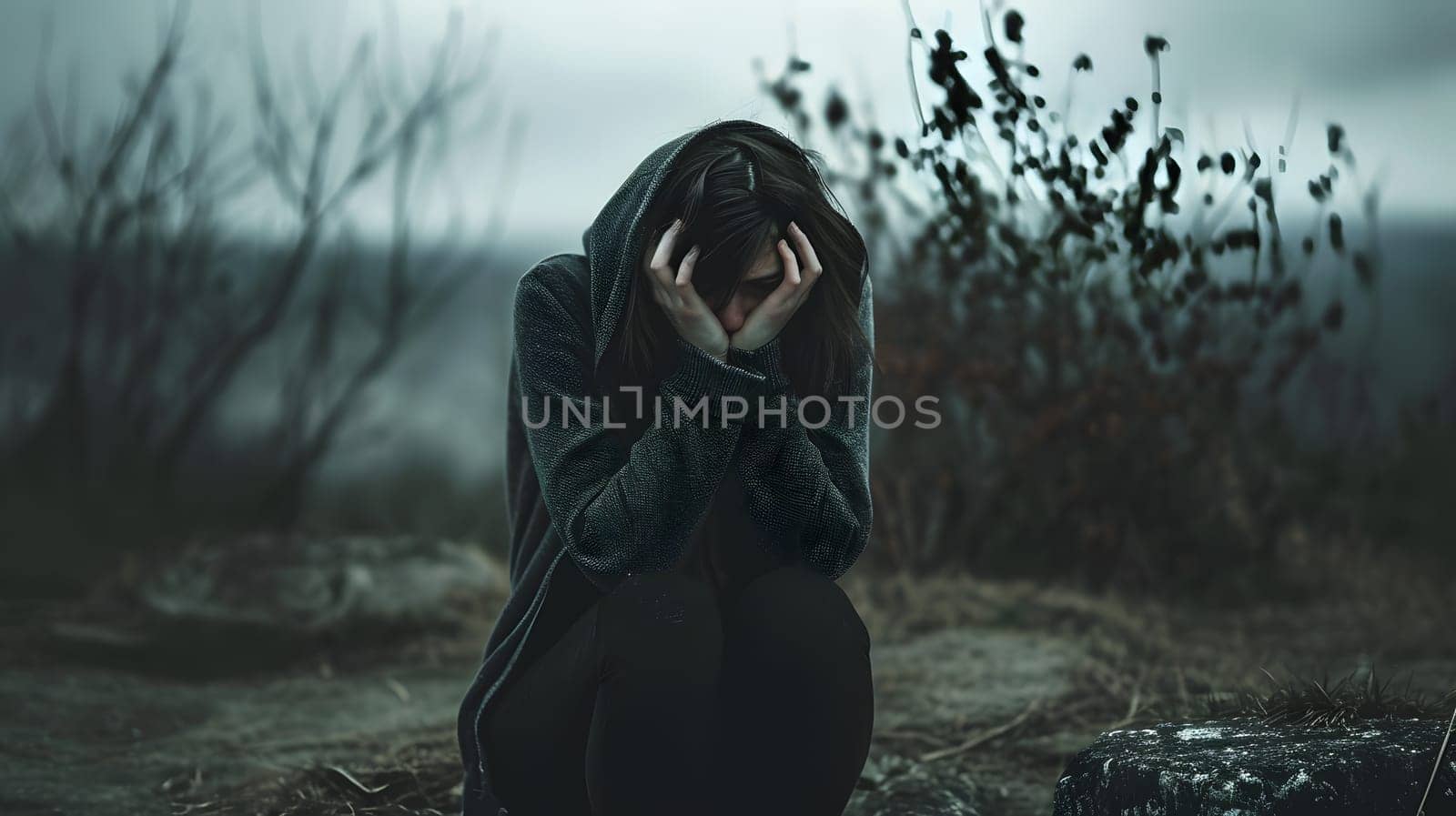 mental disorder illustration woman in depression, generative ai. High quality photo