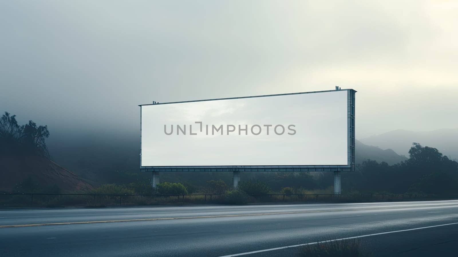 Huge billboard with white screen by a motorway, marketing concept