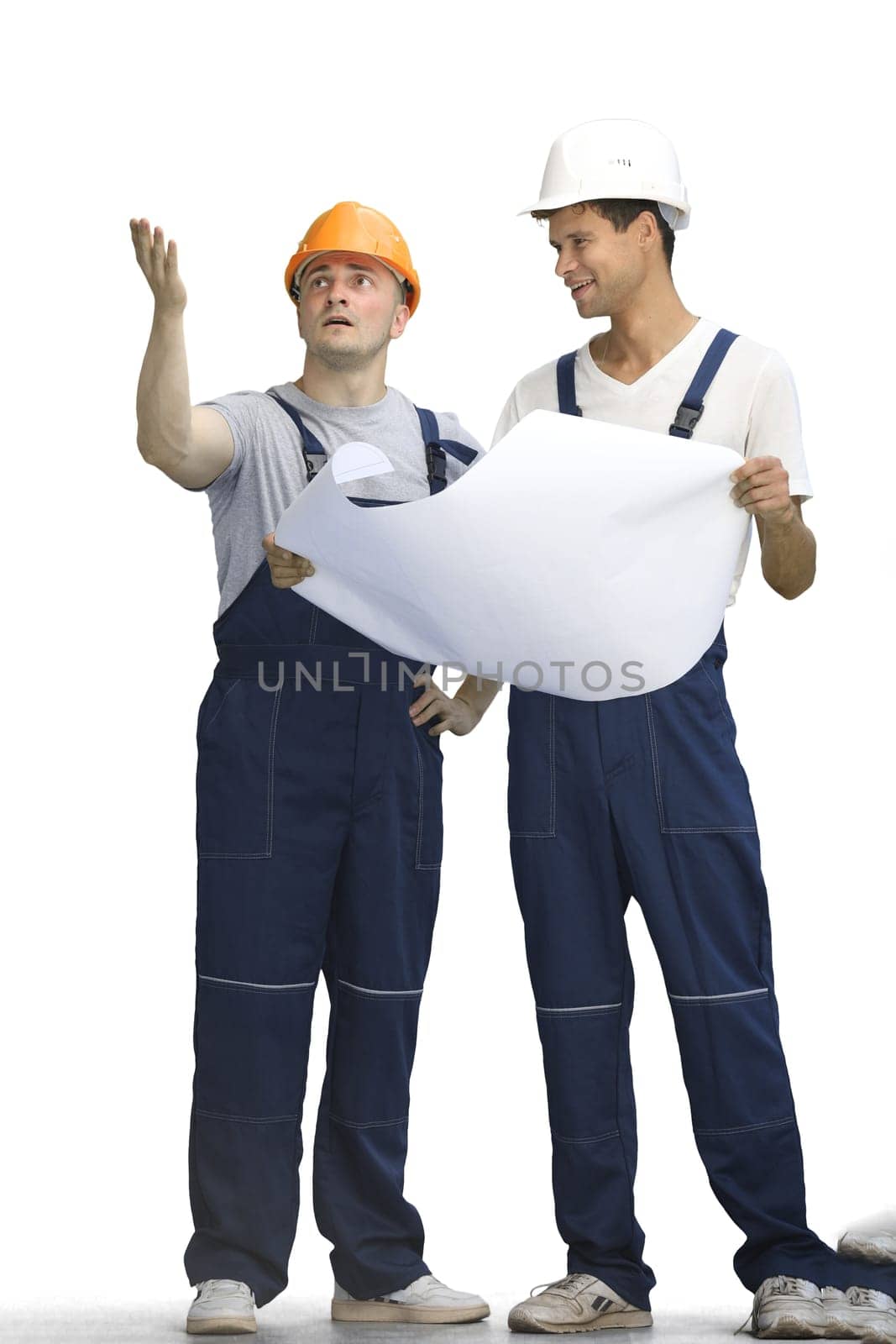 Two builders, on a white background, in full height by Prosto