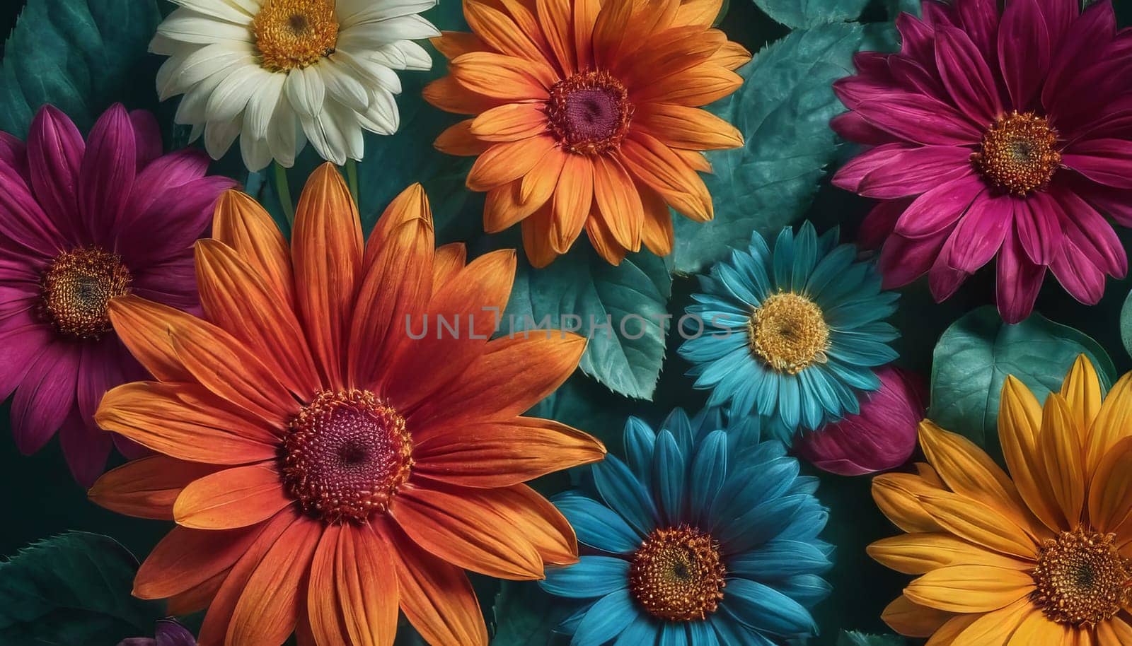 Multi-colored flowers and leaves. botanical wallpaper by Andre1ns
