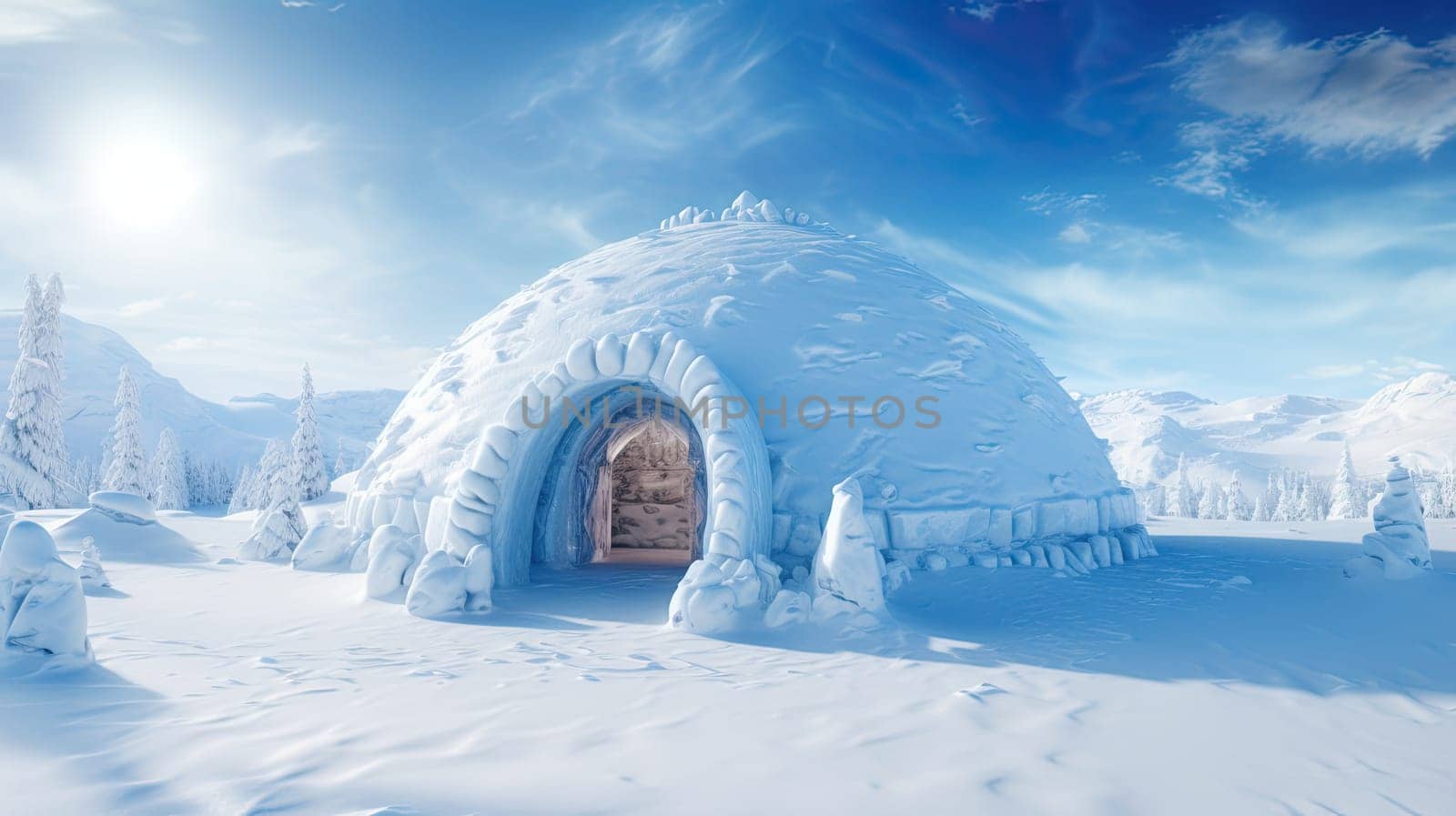 Igloo building from the snow with a winter snowy scenery