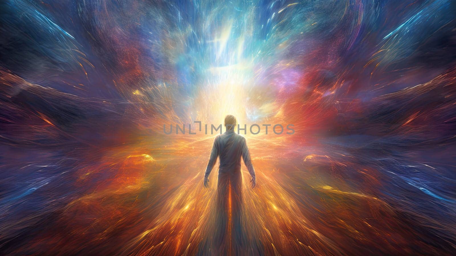 Human practice mind soul healing exercise reach with an abstract aura spirituality around