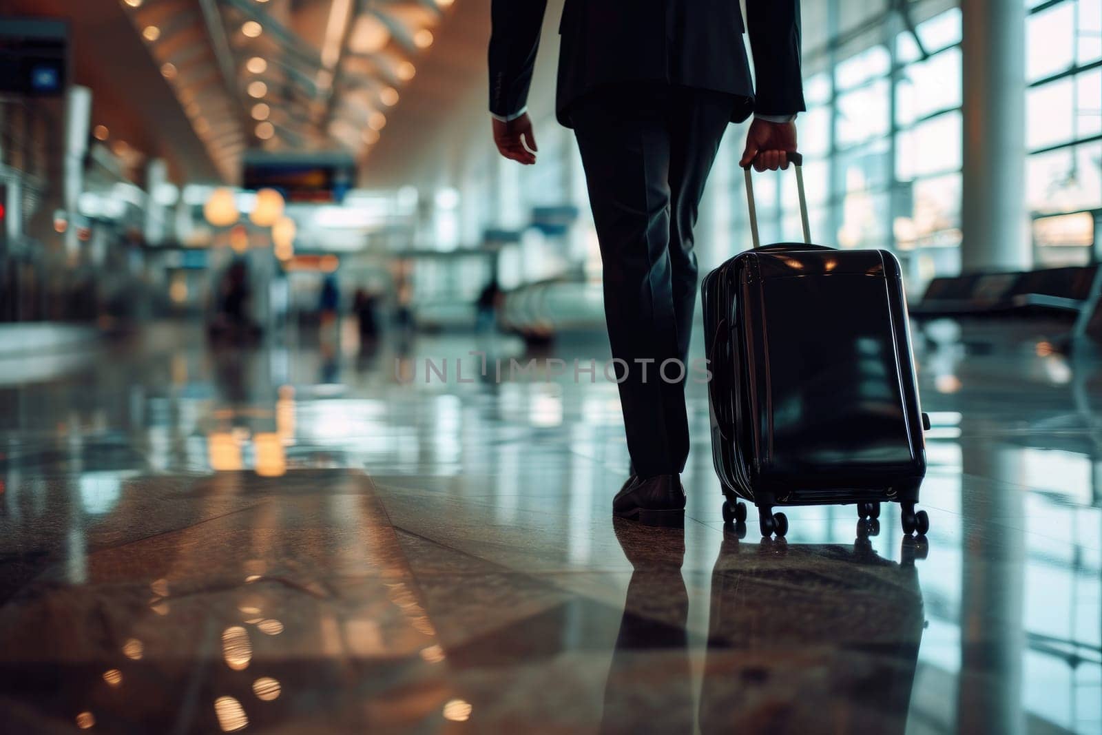 Businessman Dragging suitcase luggage bag in airport, Business trip concept.