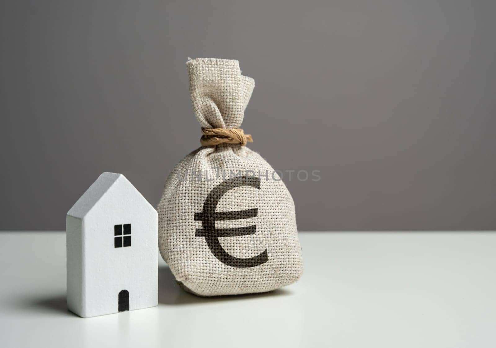 House and euro money bag. House price, property valuation. Investments in the purchase of real estate. Repair and service. Make a deal. Insurance by iLixe48