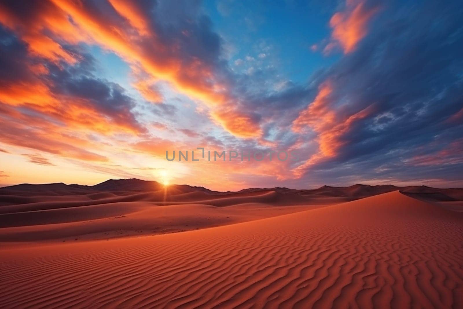 Sunset in the desert, Sand dunes with cloud sky background.