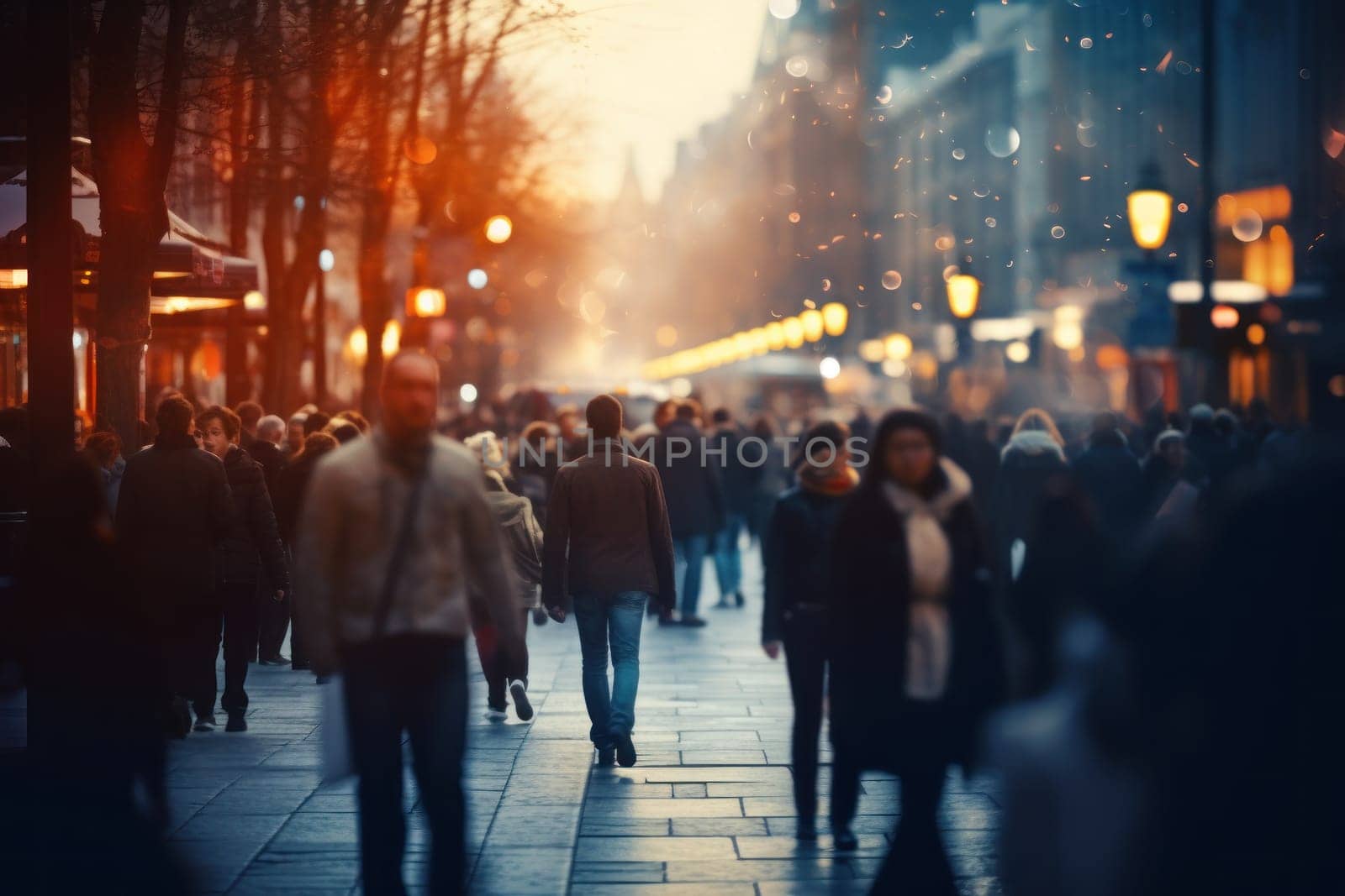 Crowd on street in bright lens flare Abstract blur by nijieimu