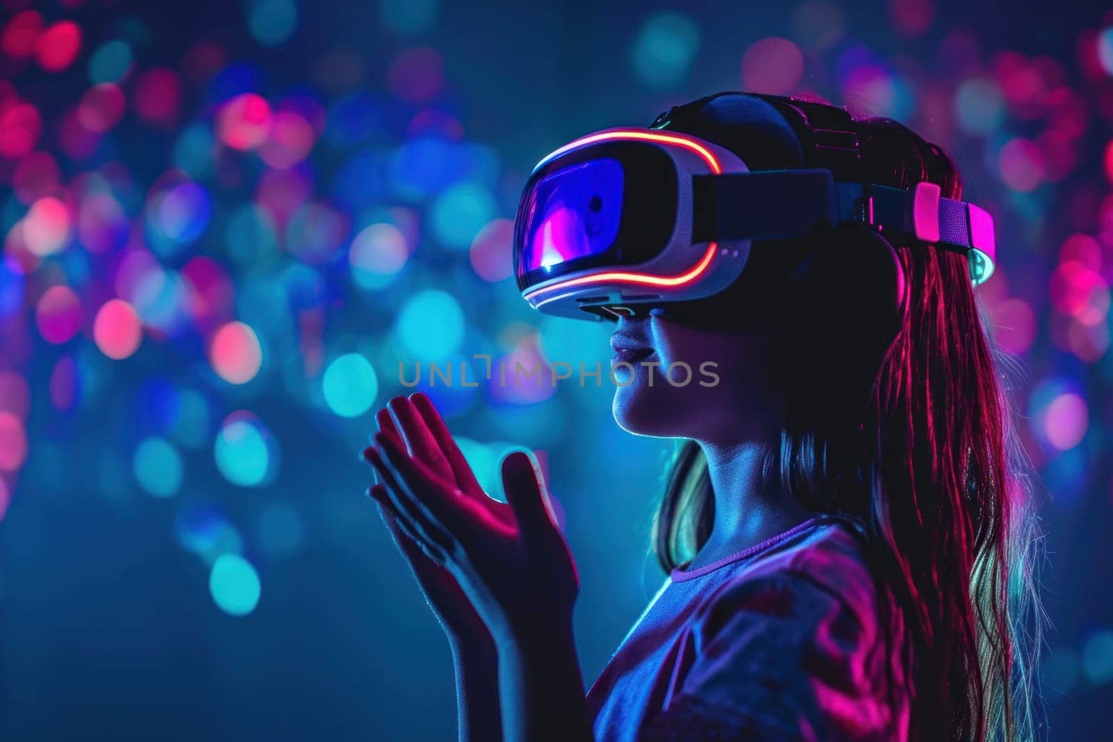 Wonder and joy with VR glasses. Generative AI.